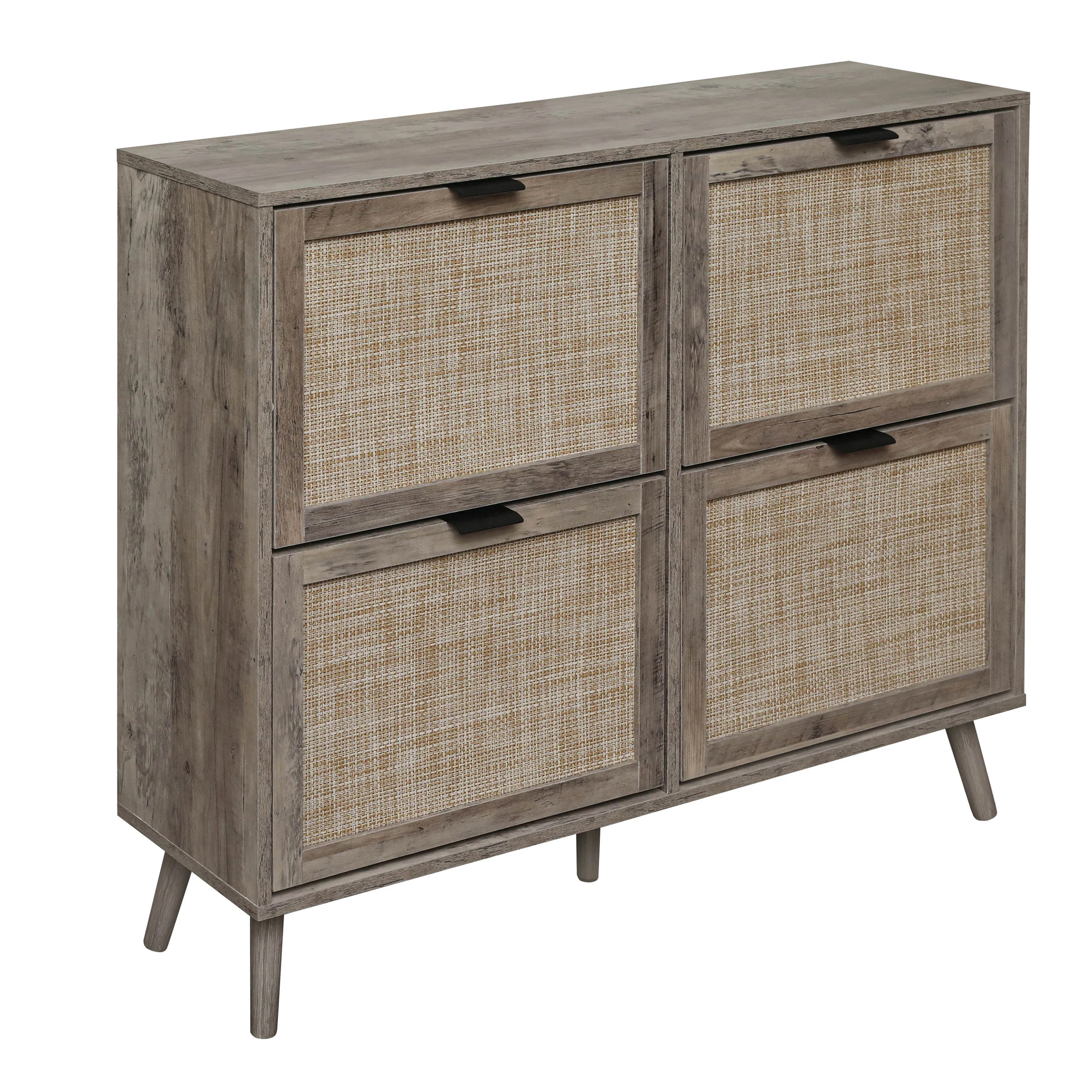 Walker Edison | Modern Rattan 4 Door Shoe Rack Cabinet for Entryway - Image 11