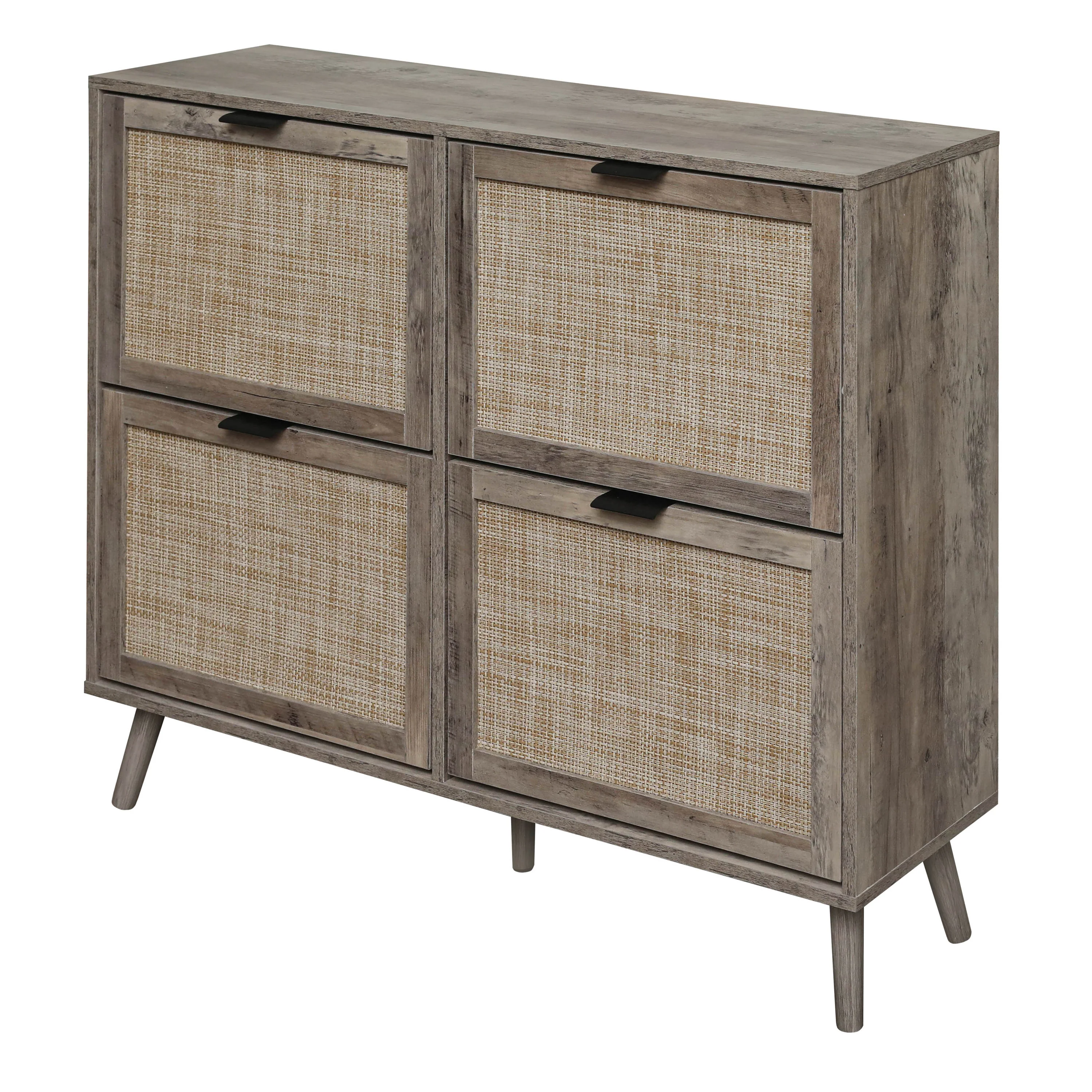 Walker Edison | Modern Rattan 4 Door Shoe Rack Cabinet for Entryway - Image 12
