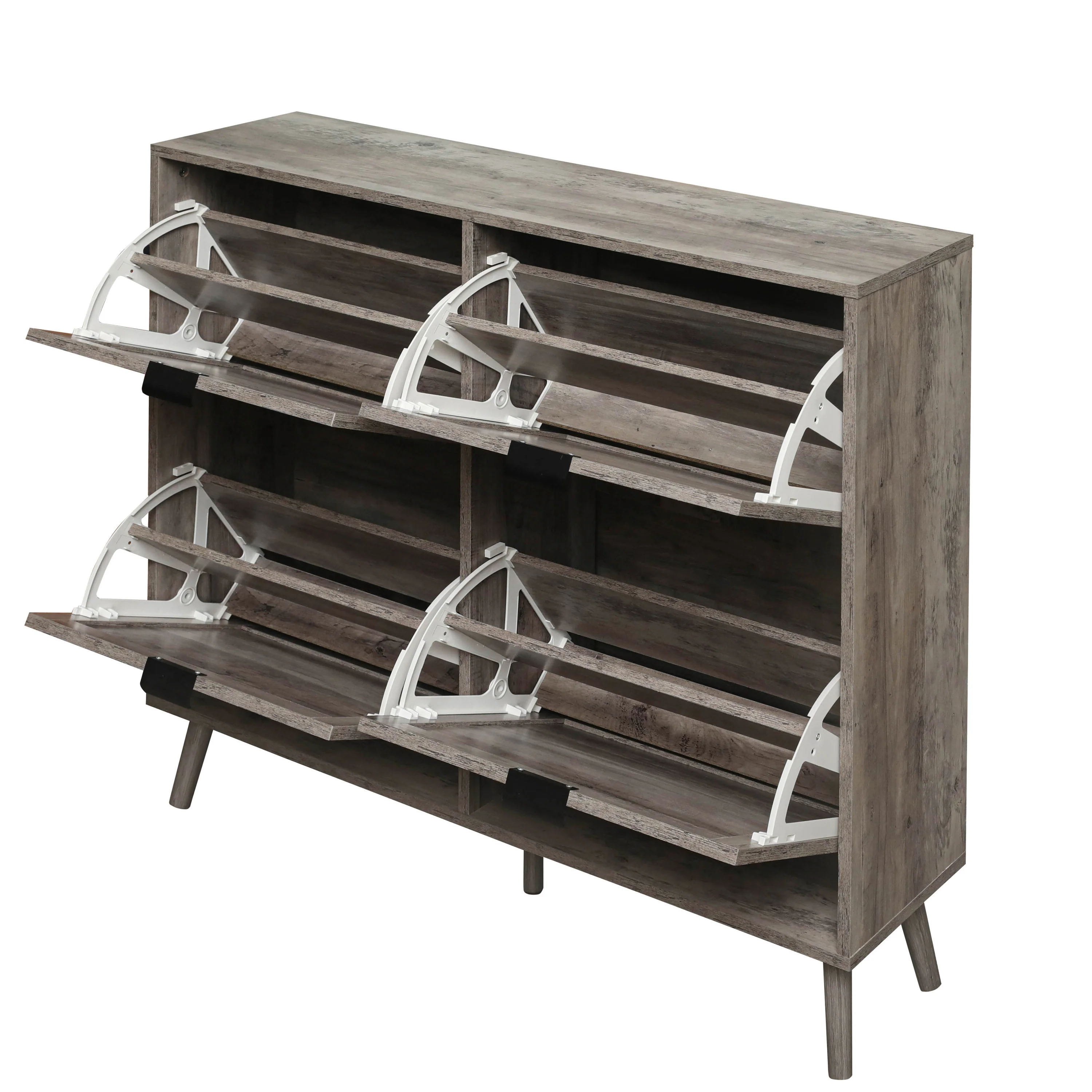 Walker Edison | Modern Rattan 4 Door Shoe Rack Cabinet for Entryway - Image 16