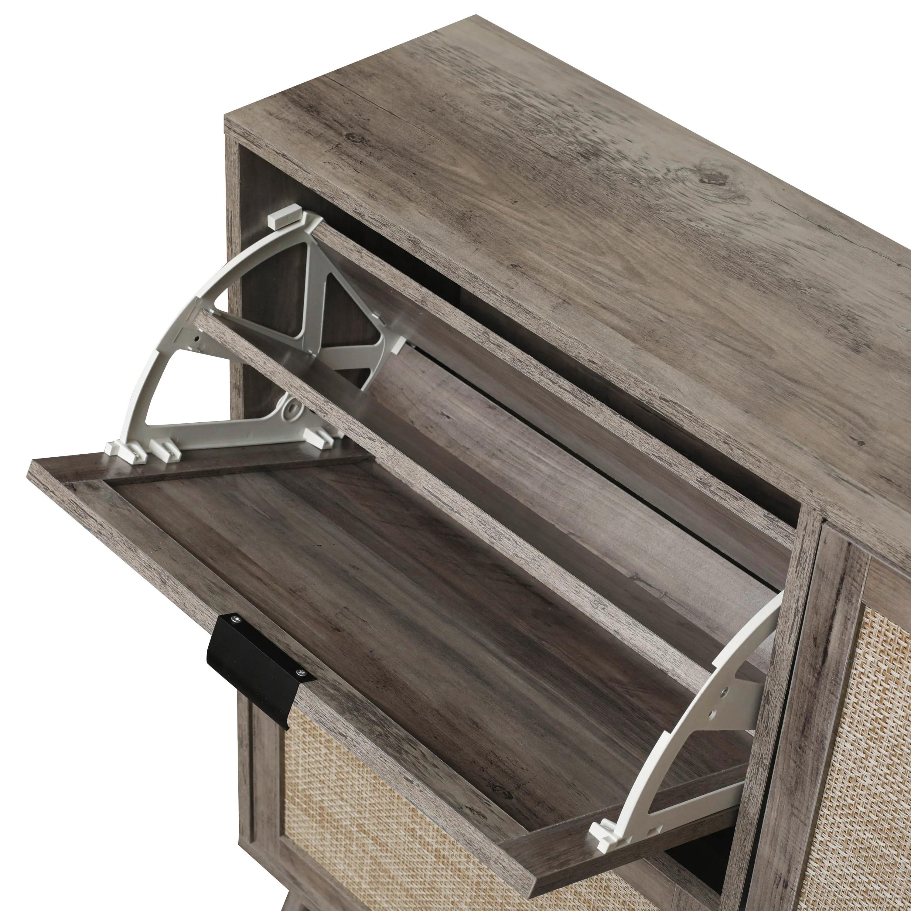 Walker Edison | Modern Rattan 4 Door Shoe Rack Cabinet for Entryway - Image 18