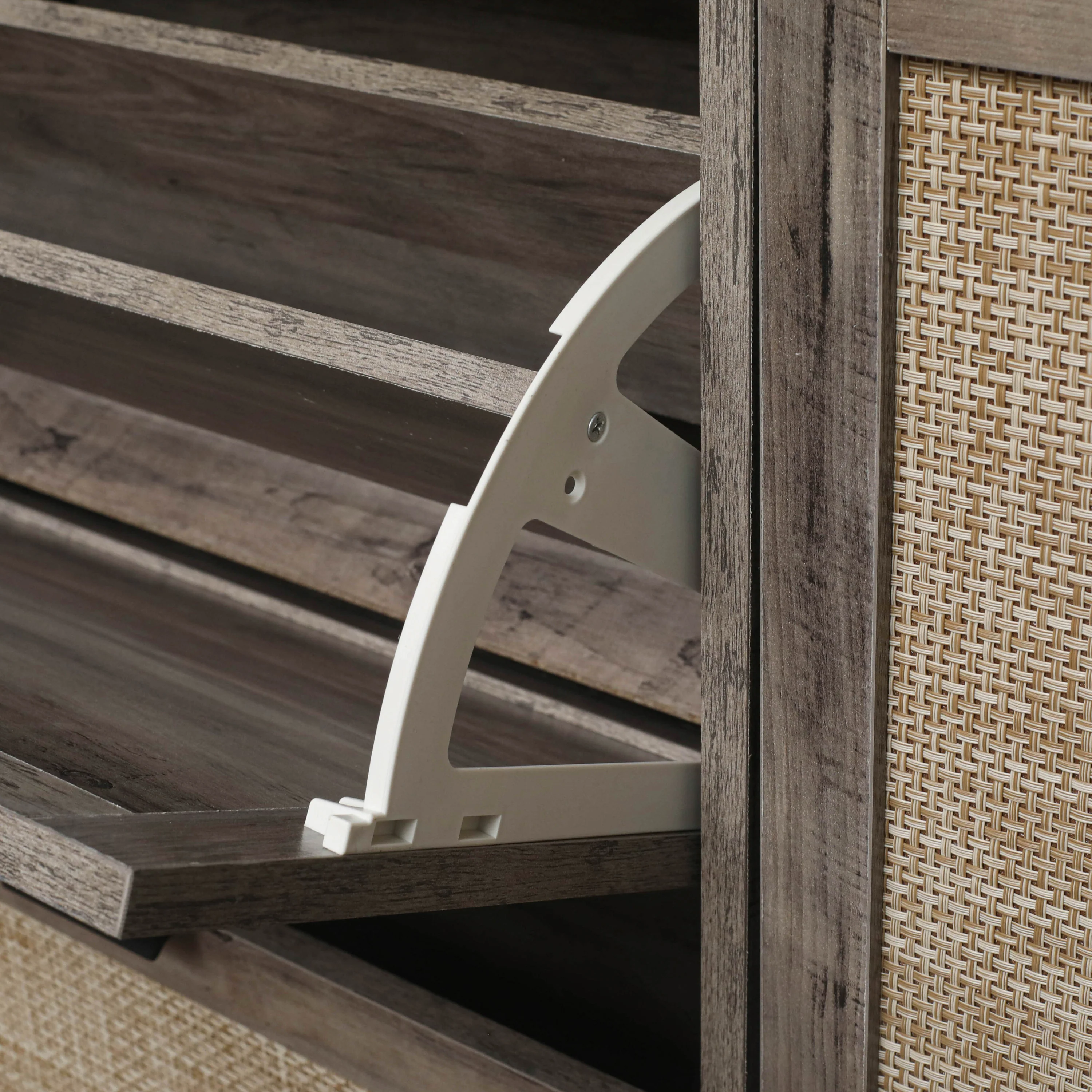 Walker Edison | Modern Rattan 4 Door Shoe Rack Cabinet for Entryway - Image 19
