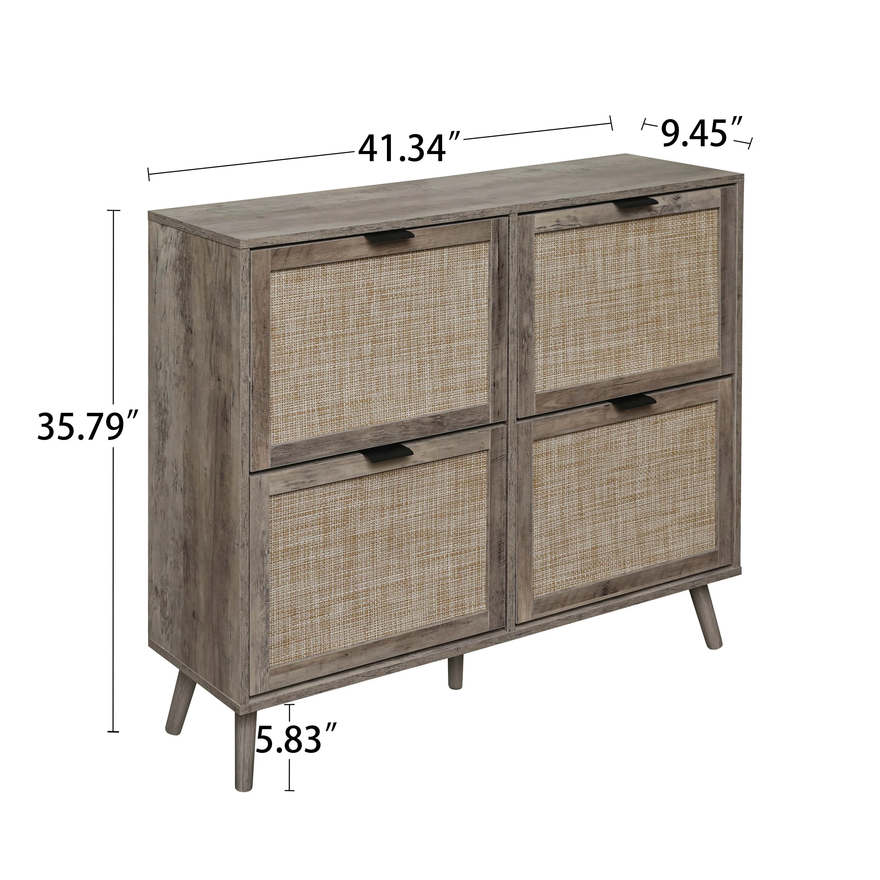 Walker Edison | Modern Rattan 4 Door Shoe Rack Cabinet for Entryway - Image 6