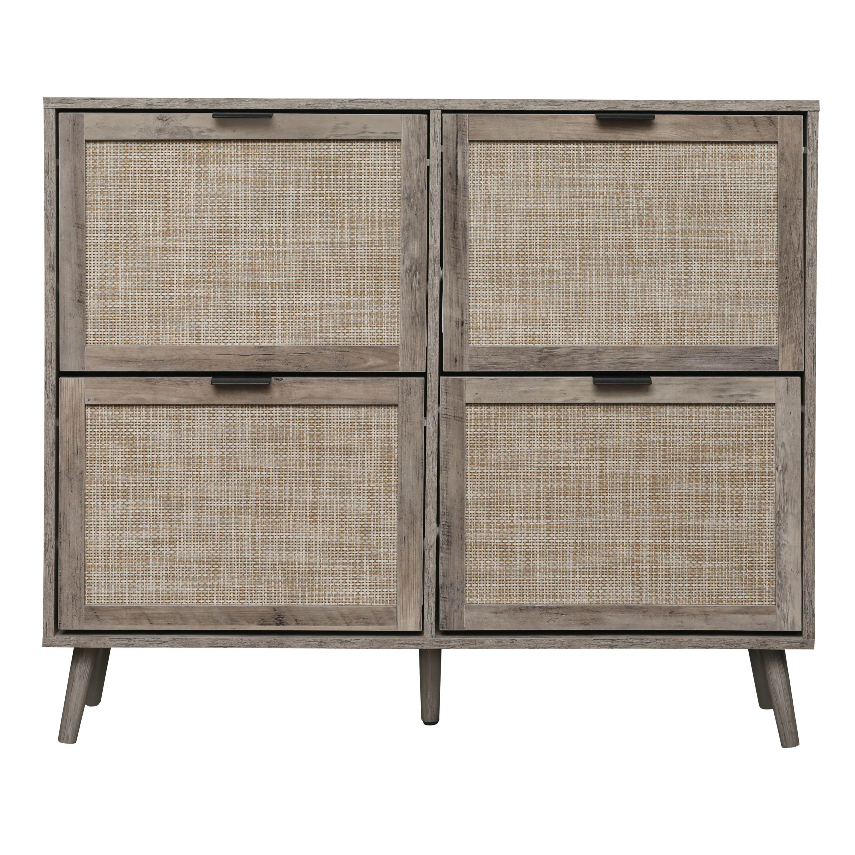 Walker Edison | Modern Rattan 4 Door Shoe Rack Cabinet for Entryway - Image 7