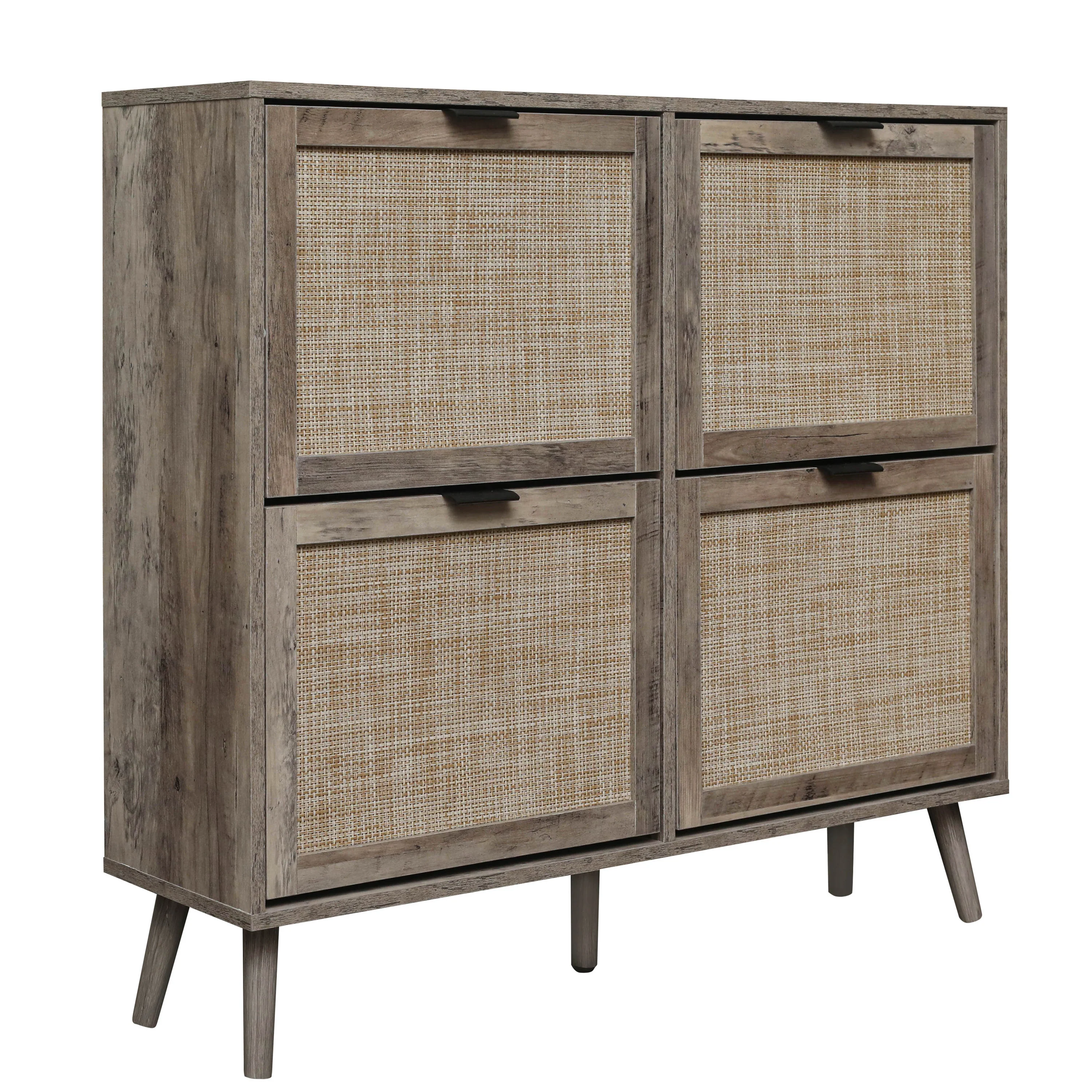 Walker Edison | Modern Rattan 4 Door Shoe Rack Cabinet for Entryway - Image 8