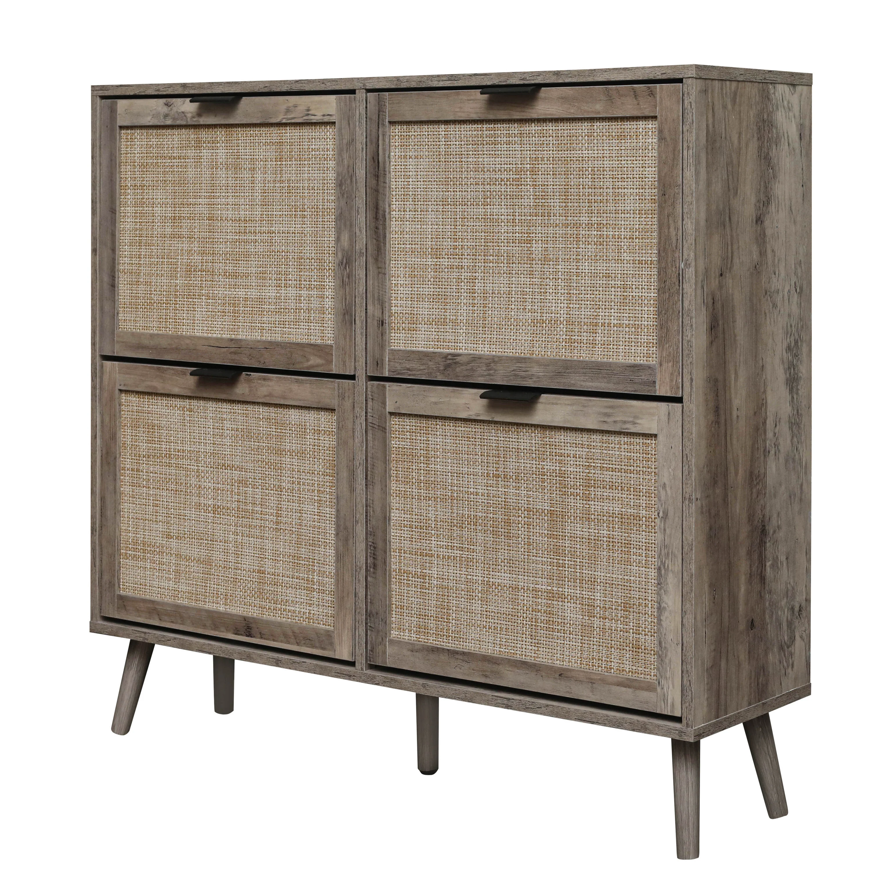 Walker Edison | Modern Rattan 4 Door Shoe Rack Cabinet for Entryway - Image 9