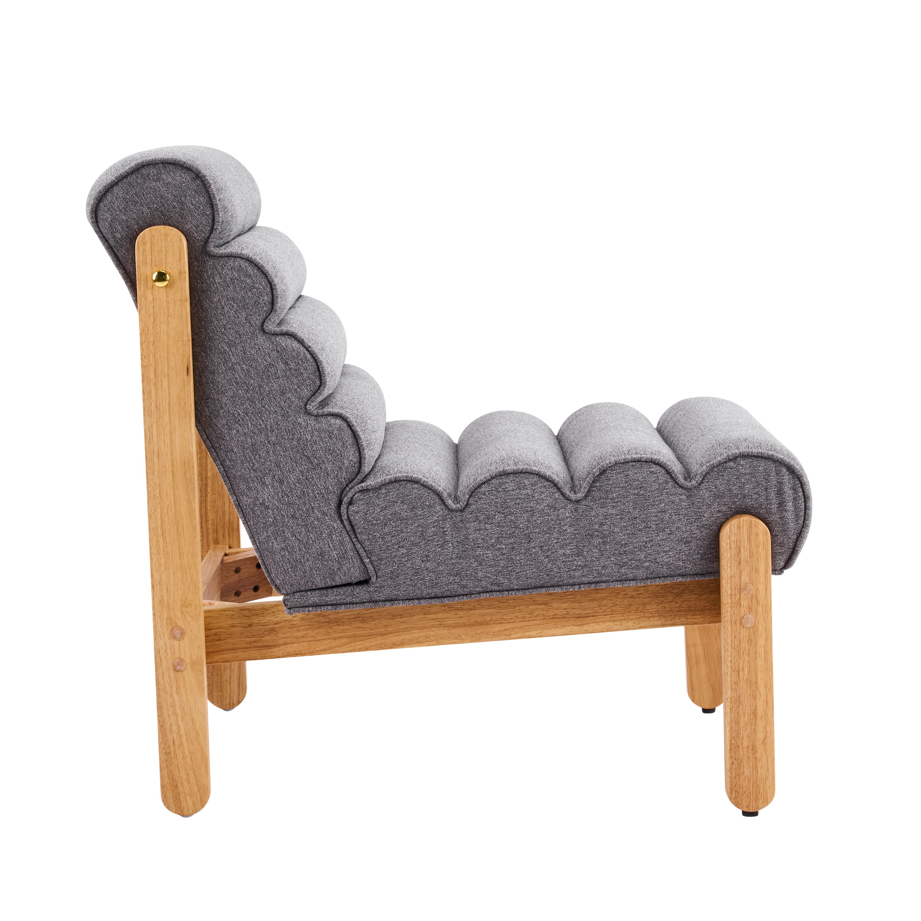 Fluffy Accent Chair Gray with Natural Solid Wood Frame - Image 5