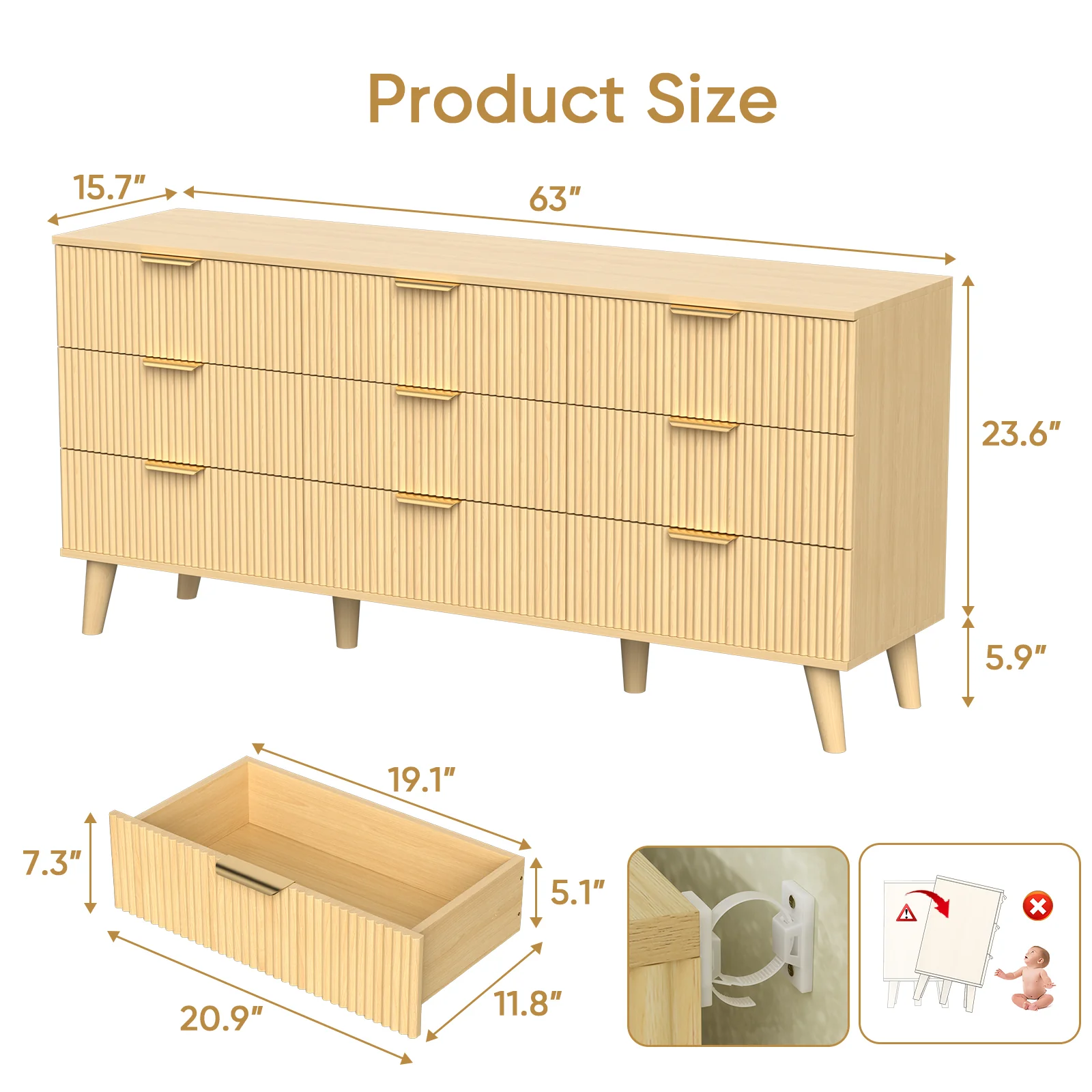Fluted 9 Drawer 63" Dresser - Image 10