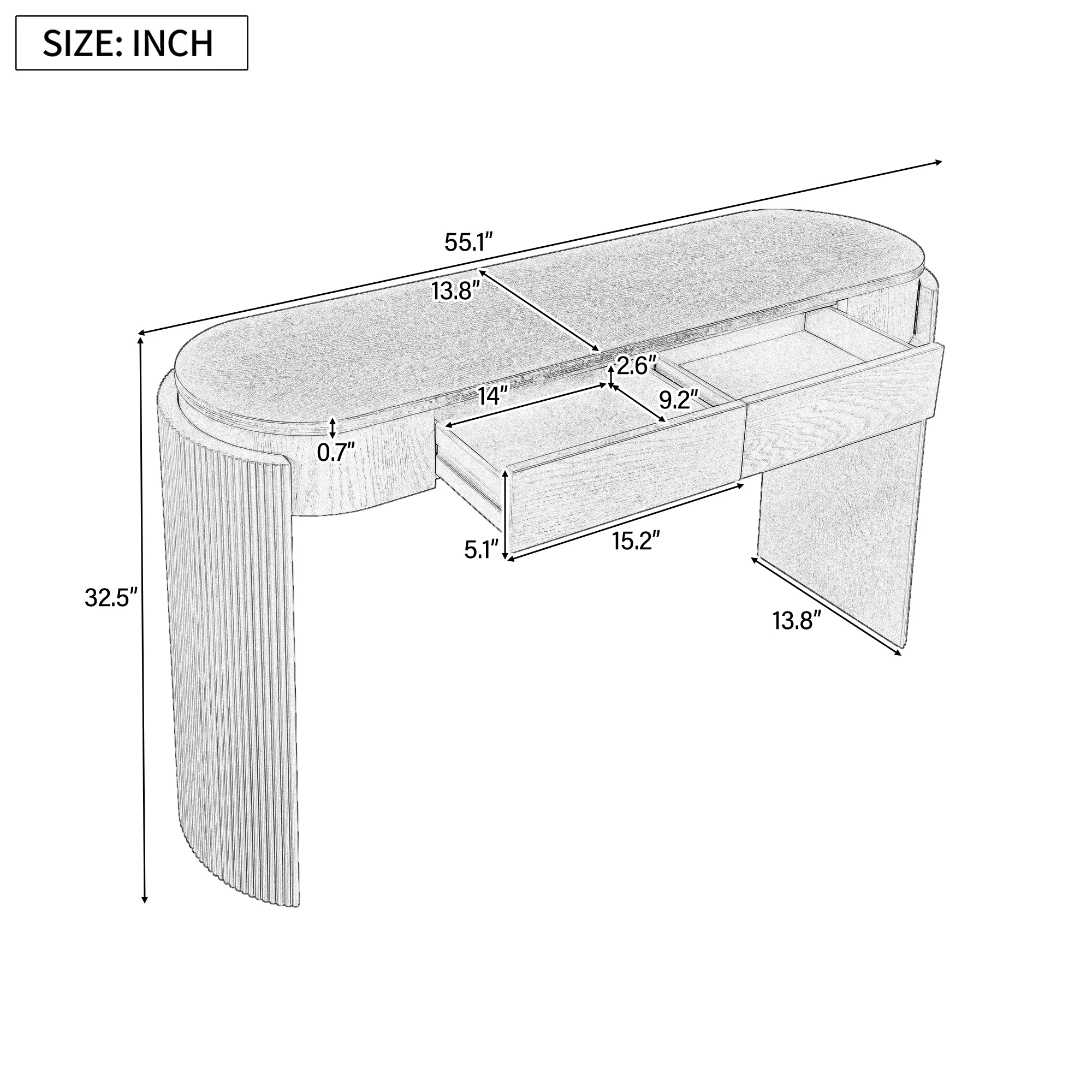 Walker Edison | Fluted Design Entryway Console Table and 2 Drawers - Image 4