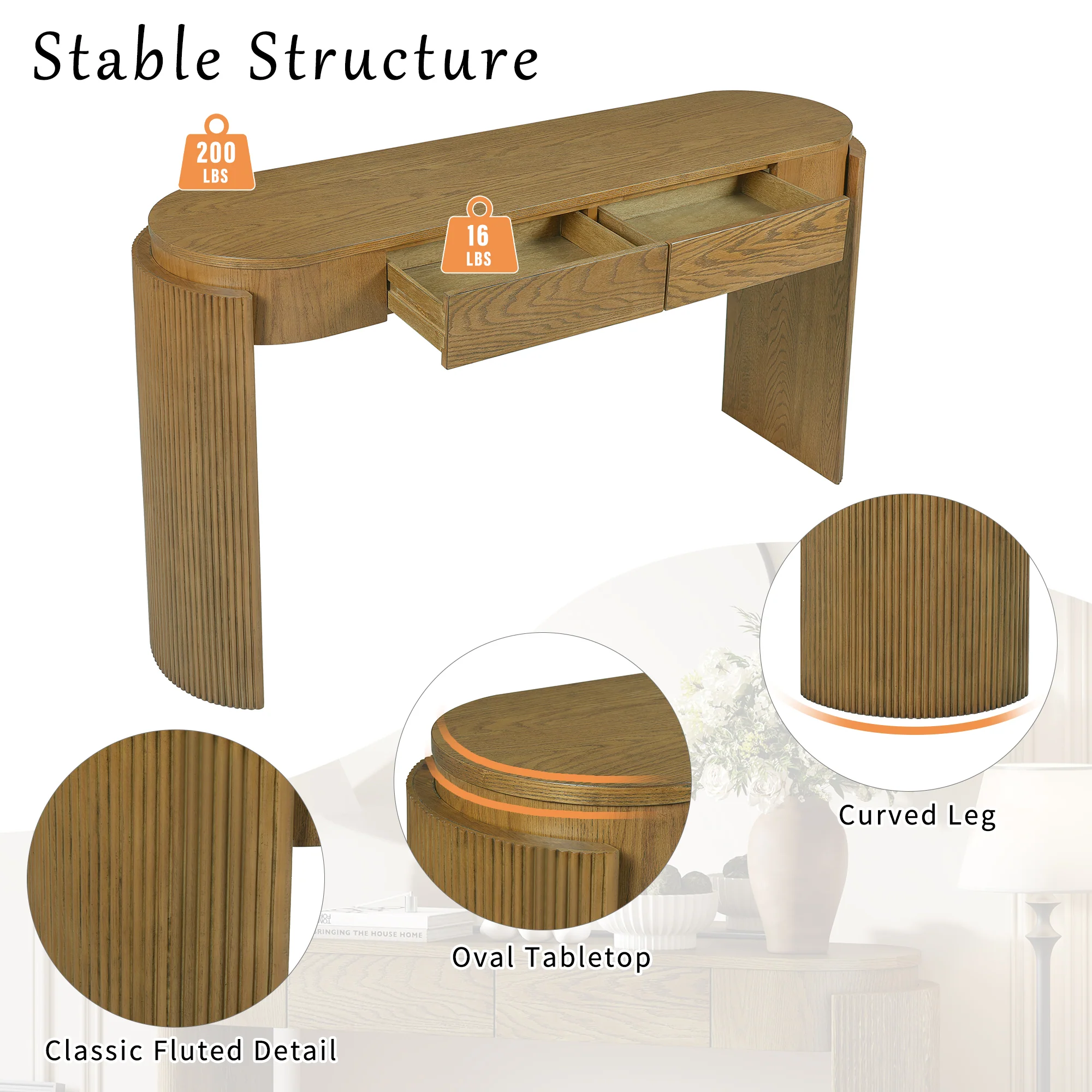 Walker Edison | Fluted Design Entryway Console Table and 2 Drawers - Image 7