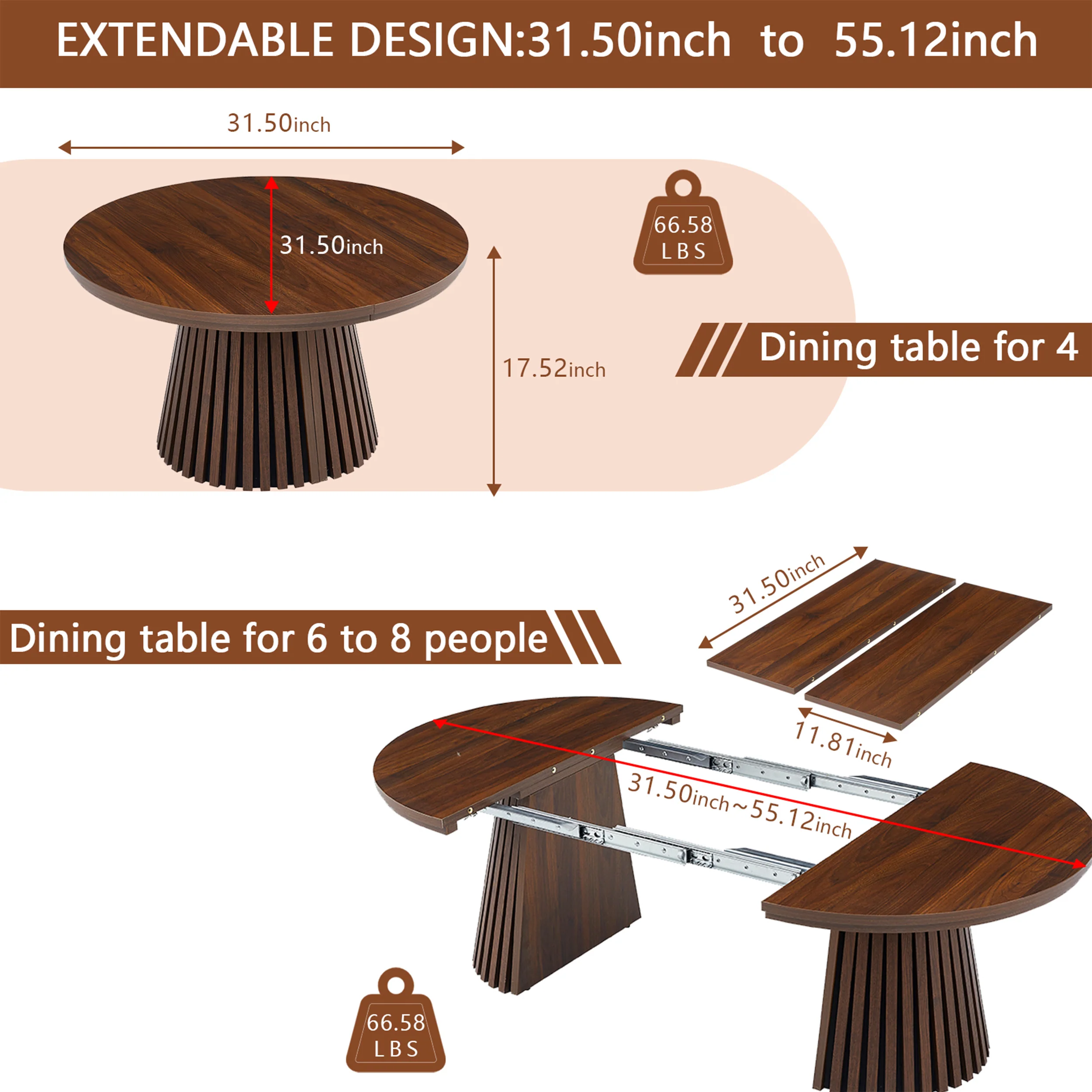 Fluted Design Extendable Wooden Curve Coffee Table - Image 6