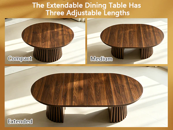 Fluted Design Extendable Wooden Curve Coffee Table - Image 9