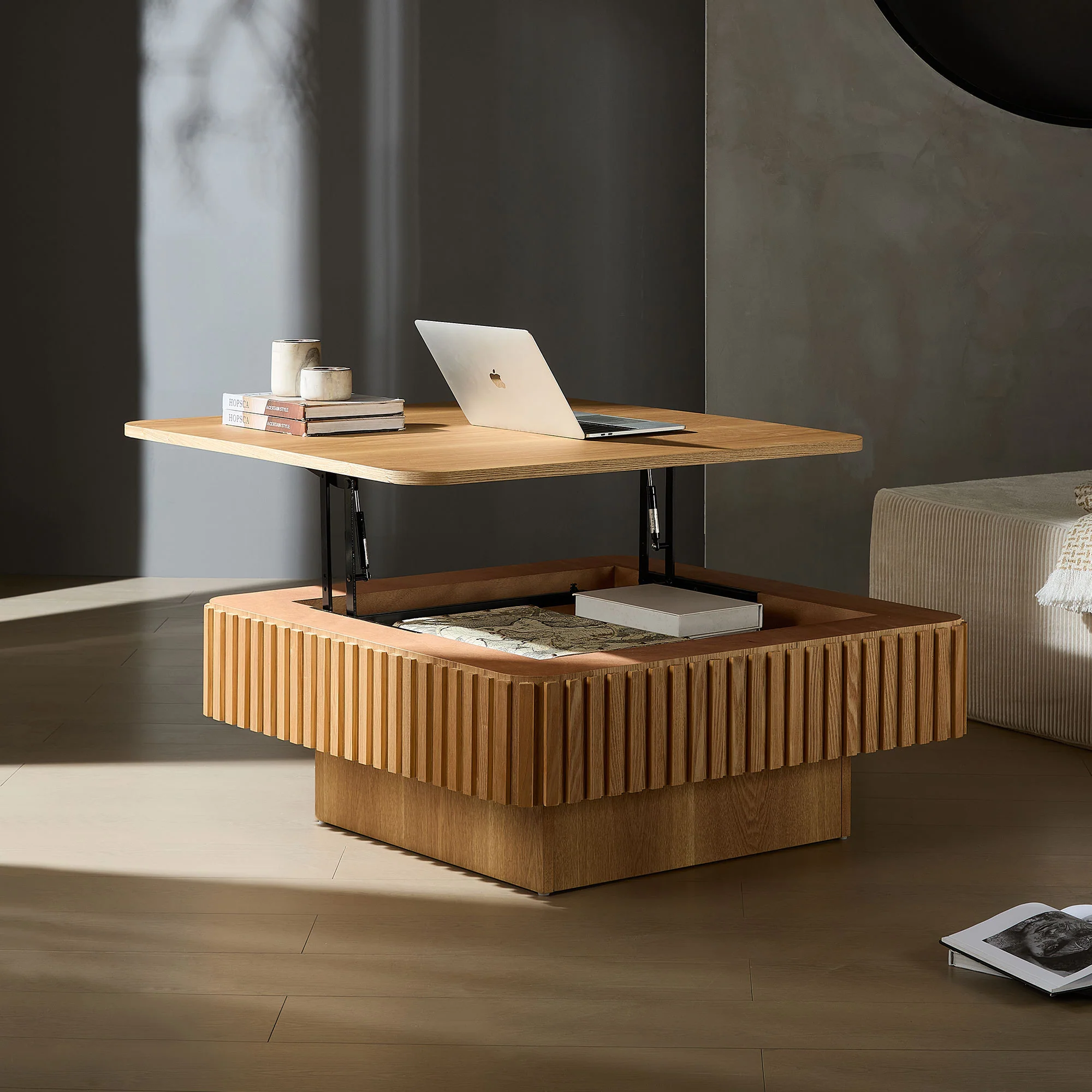 Walker Edison | Fluted Modern Lift Top Coffee Table and Desk - Image 12
