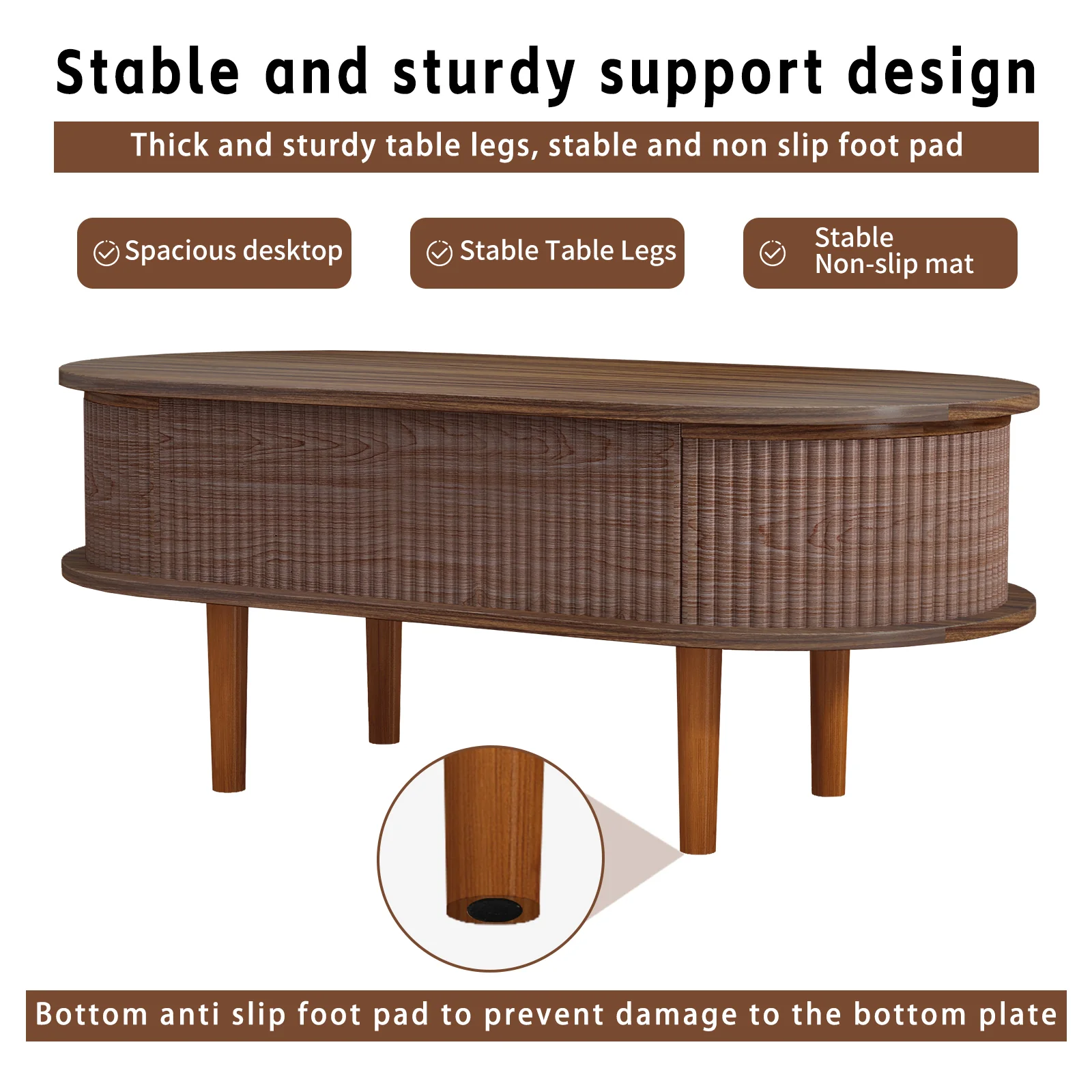 Fluted Modern Oval Lift Top Coffee Table with Hidden Compartment - Image 9