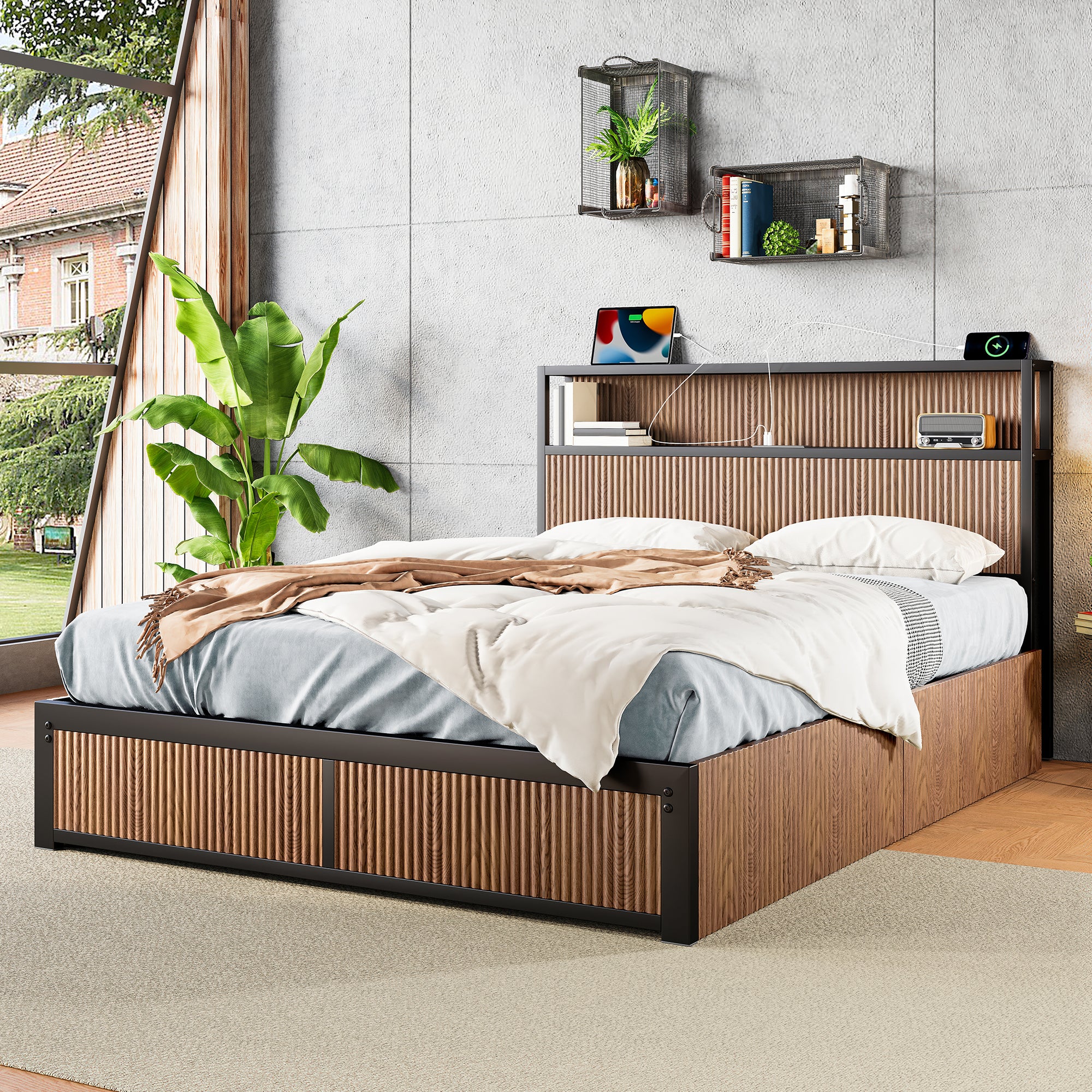 Walker Edison | Fluted Pattern Wood Queen Storage Bedframe - Image 3