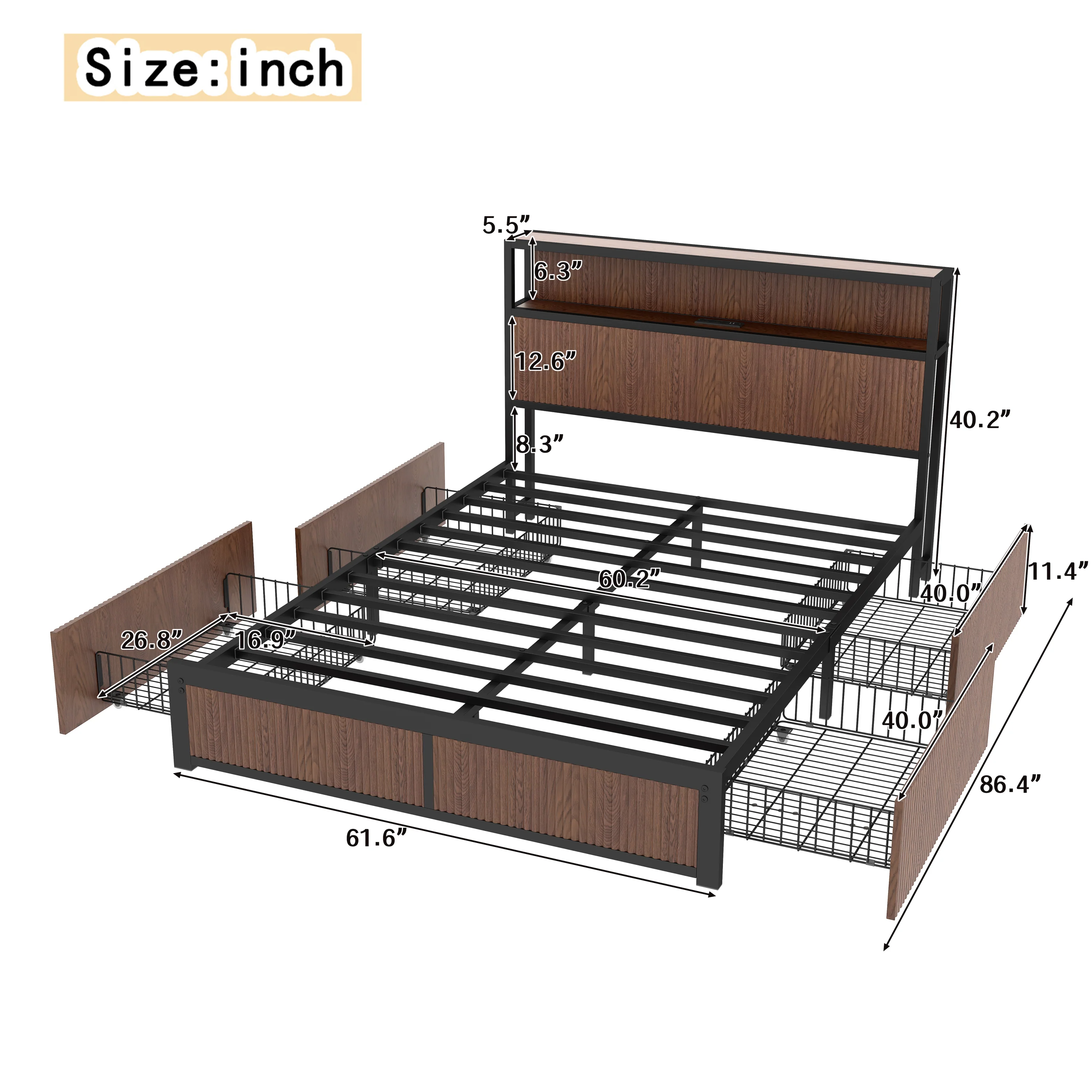 Walker Edison | Fluted Pattern Wood Queen Storage Bedframe - Image 5