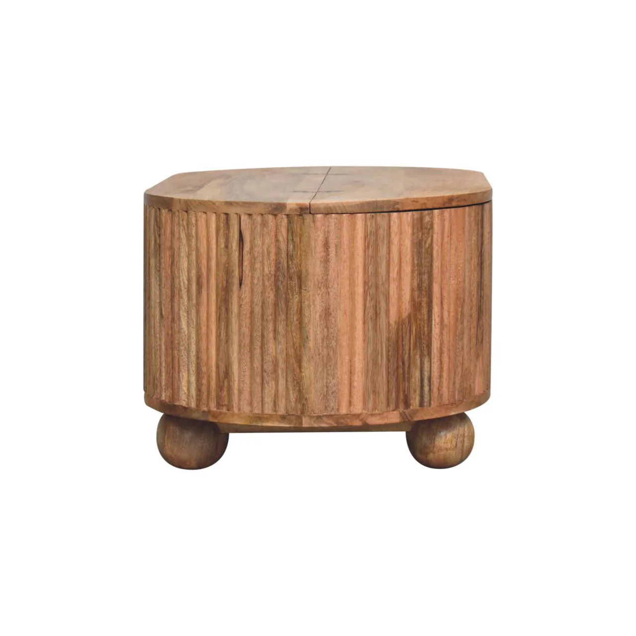 Fluted Solid Wood Ball Leg Coffee Table with Storage - Image 10