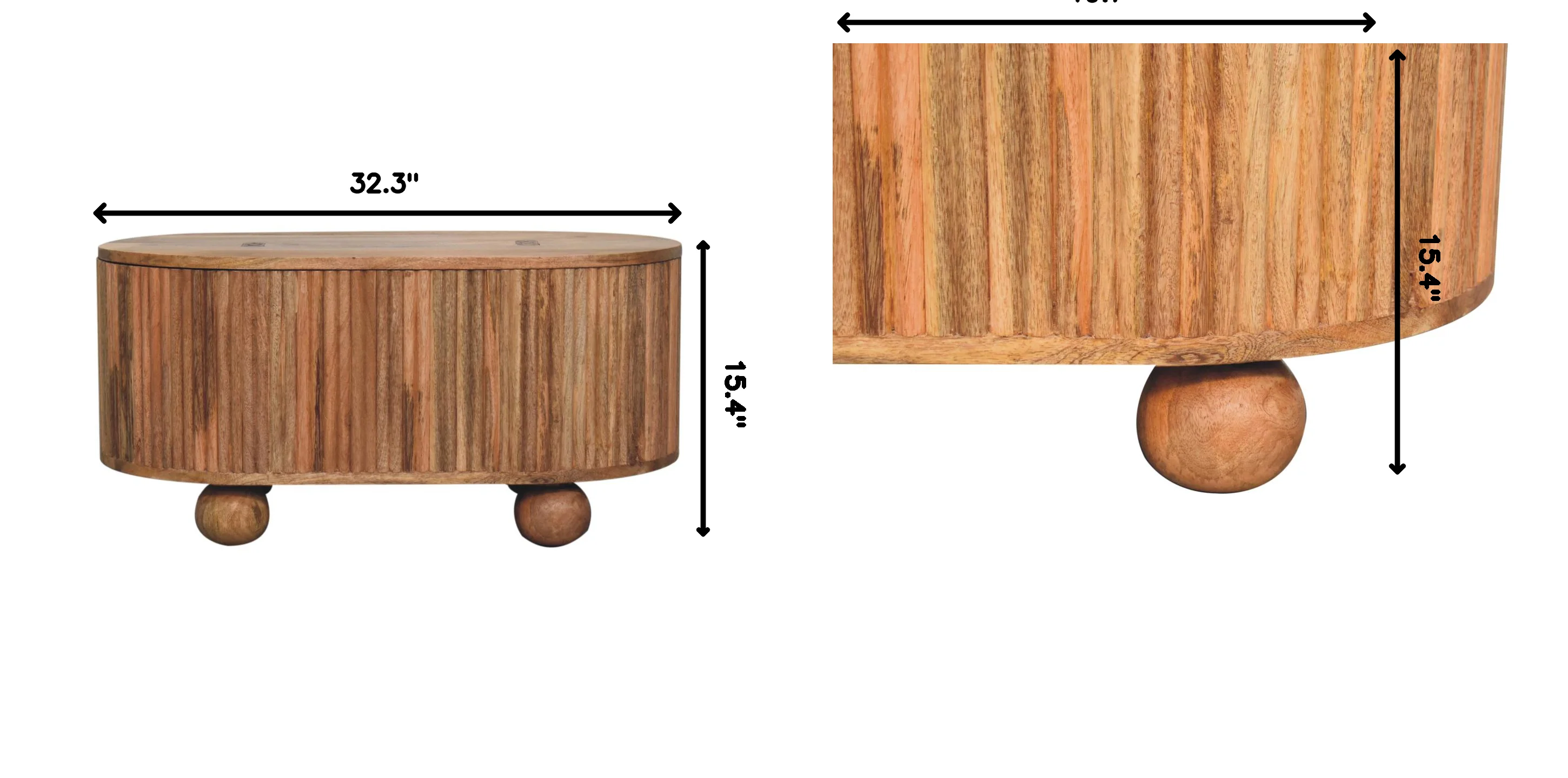 Fluted Solid Wood Ball Leg Coffee Table with Storage - Image 11