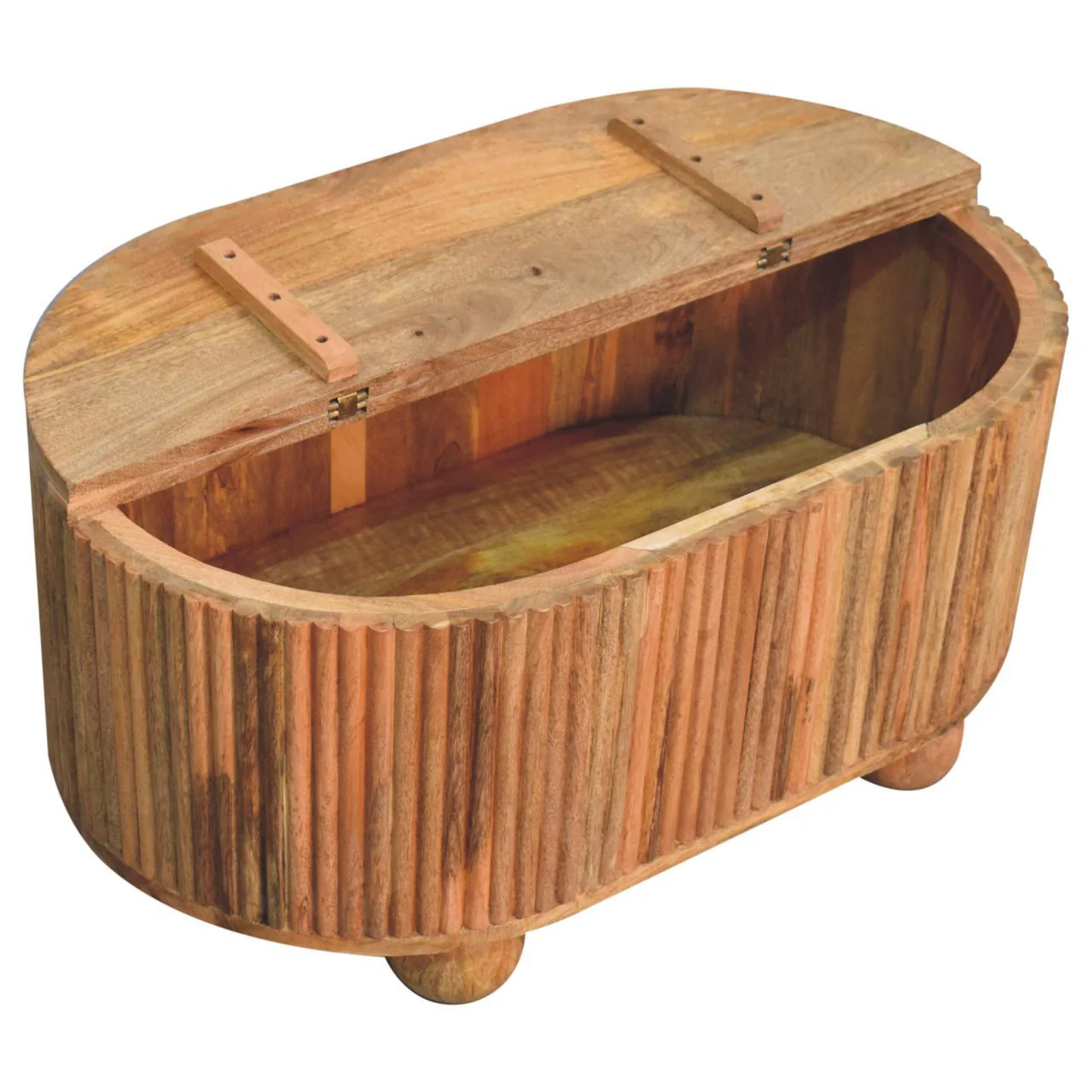 Fluted Solid Wood Ball Leg Coffee Table with Storage - Image 2