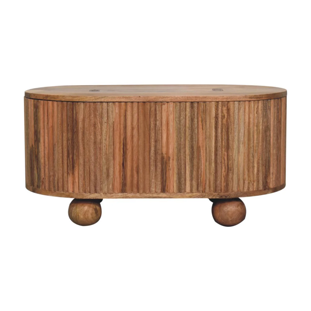 Fluted Solid Wood Ball Leg Coffee Table with Storage - Image 3