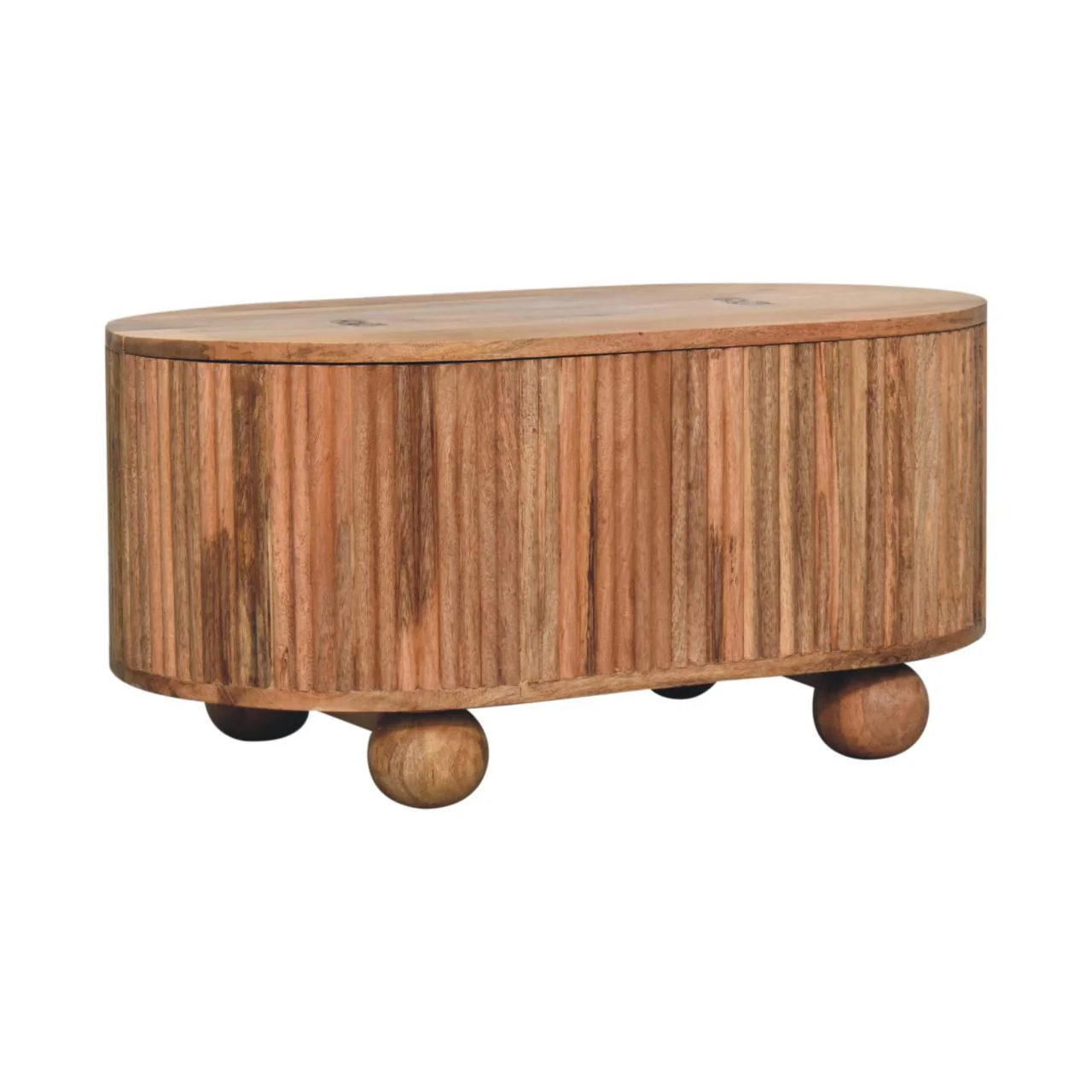 Fluted Solid Wood Ball Leg Coffee Table with Storage - Image 4
