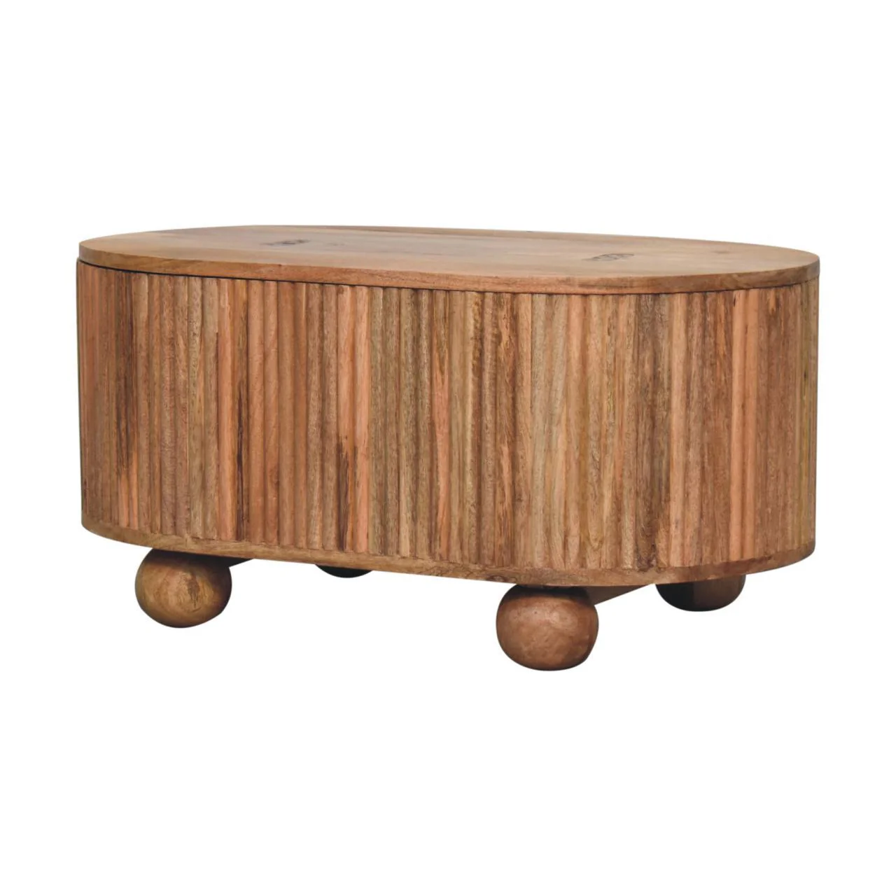 Fluted Solid Wood Ball Leg Coffee Table with Storage - Image 5