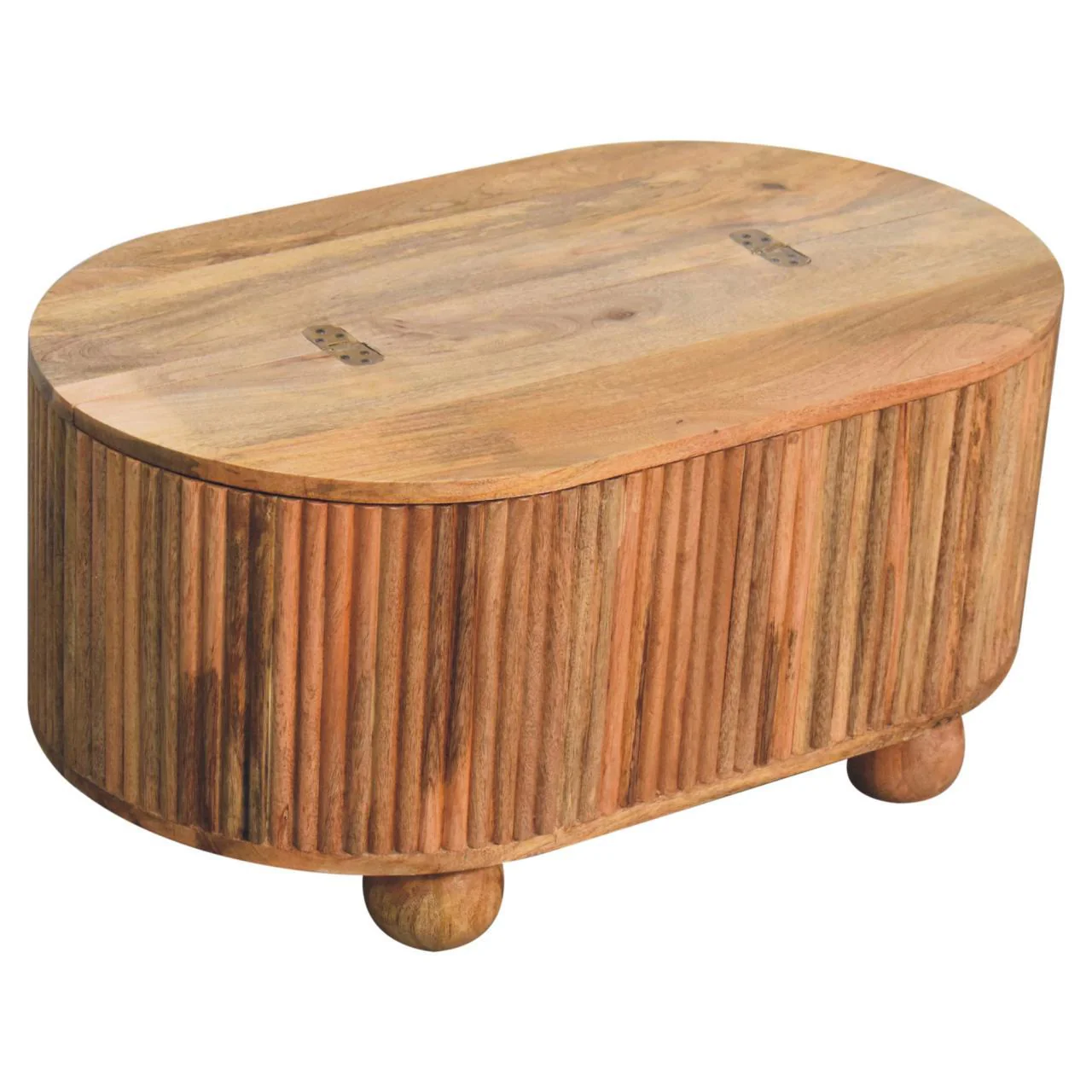 Fluted Solid Wood Ball Leg Coffee Table with Storage - Image 9