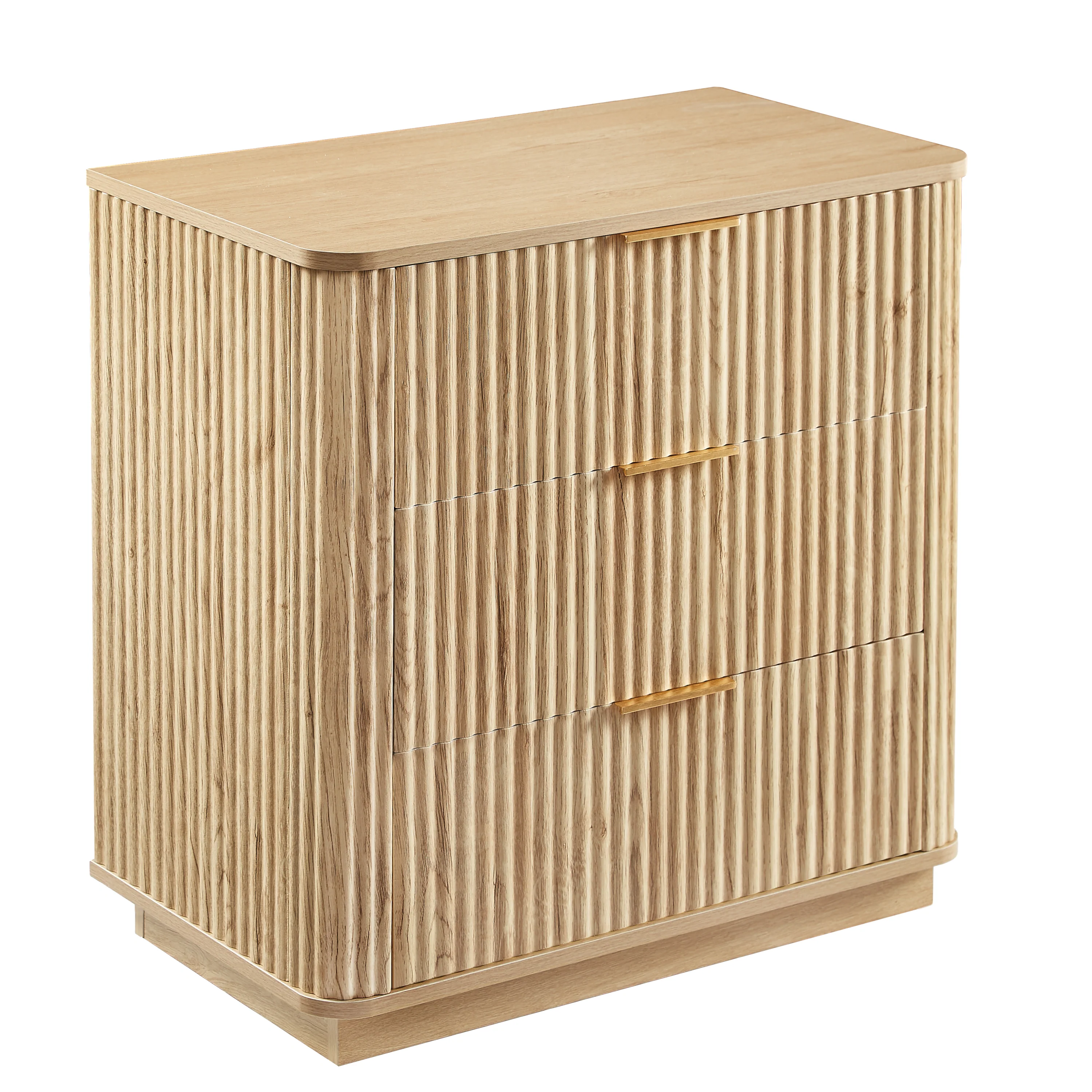 Fluted Wide Modern 3 Drawers Nightstand & Side Table Set of 2 - Image 10