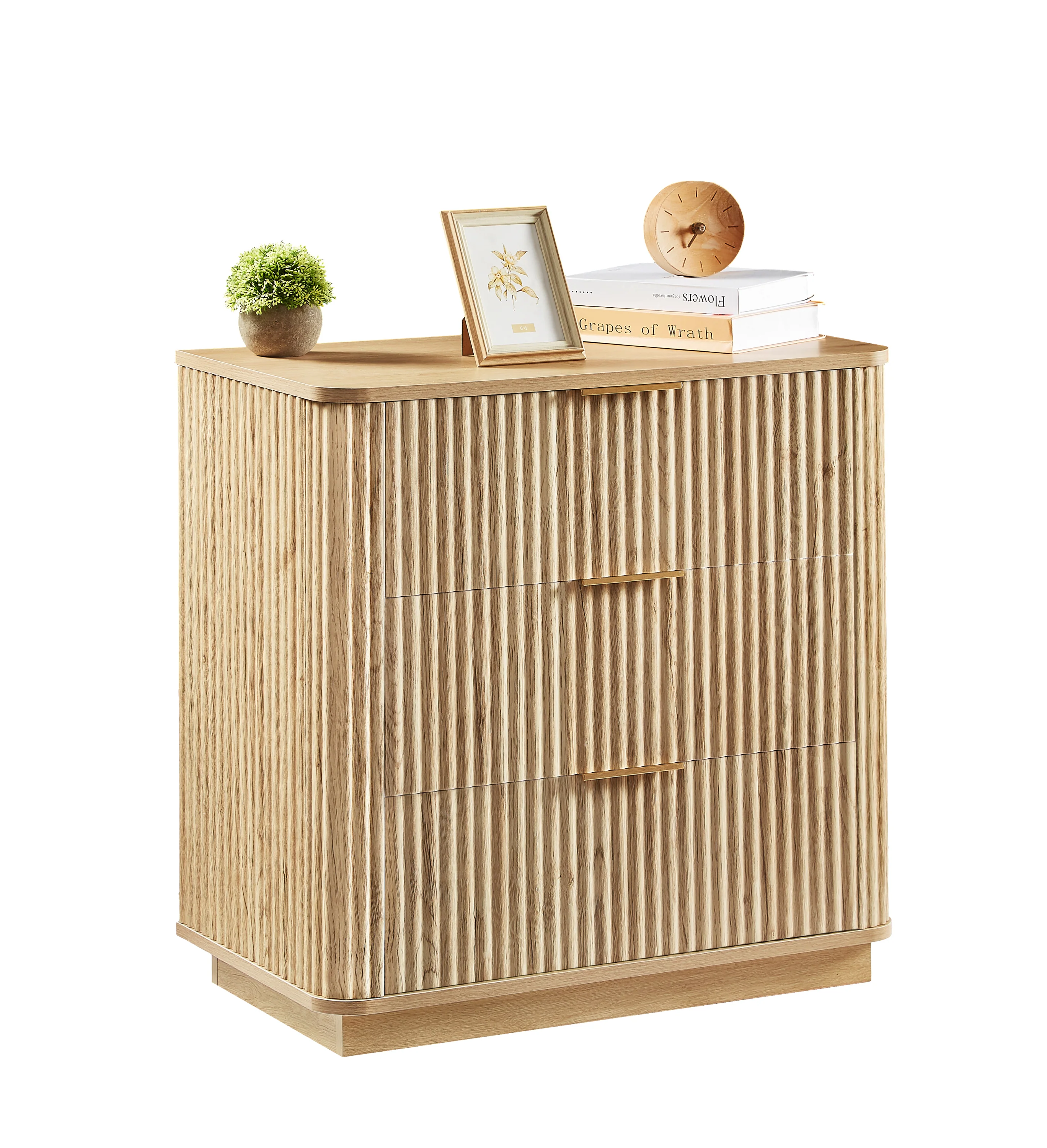 Fluted Wide Modern 3 Drawers Nightstand & Side Table Set of 2 - Image 12