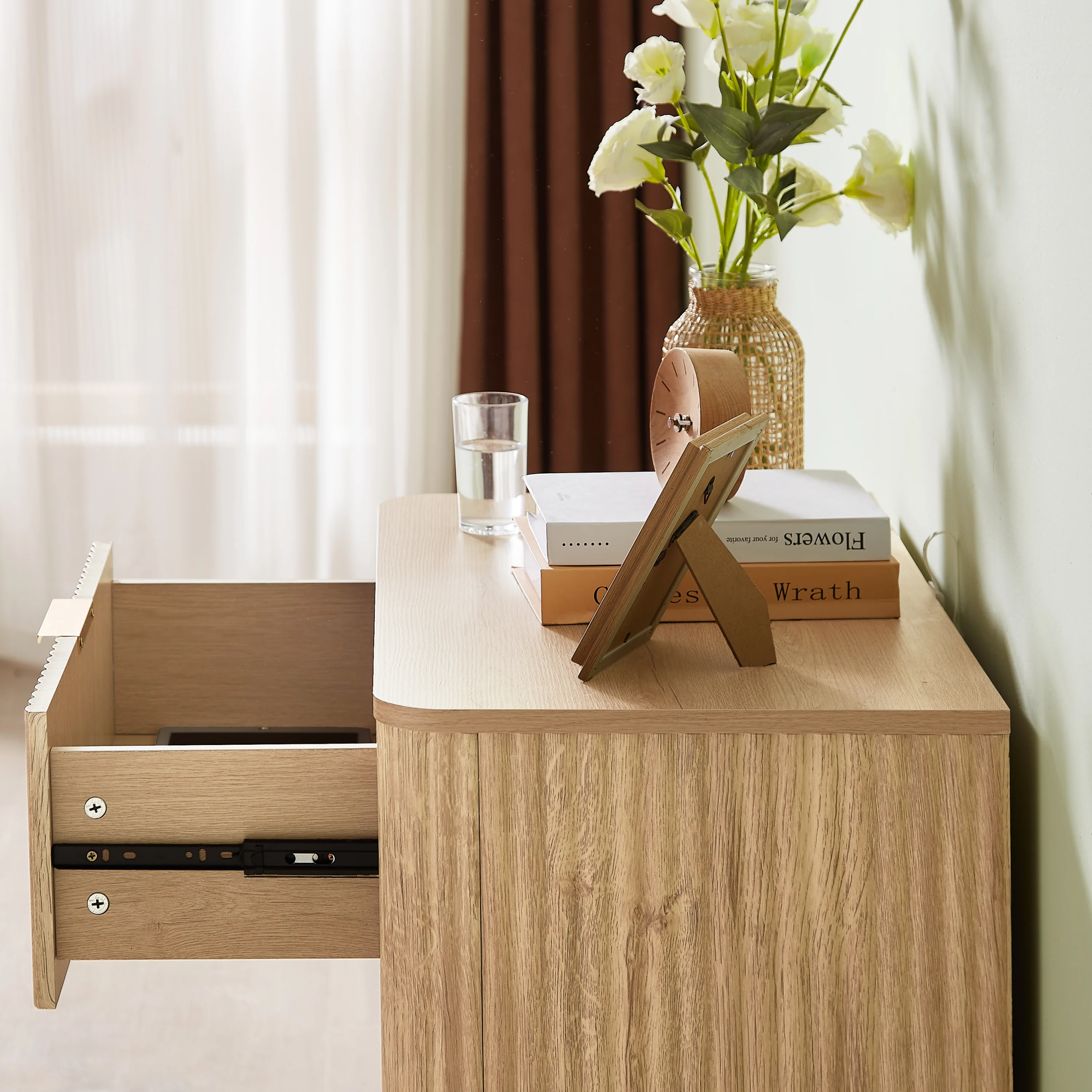 Fluted Wide Modern 3 Drawers Nightstand & Side Table Set of 2 - Image 15