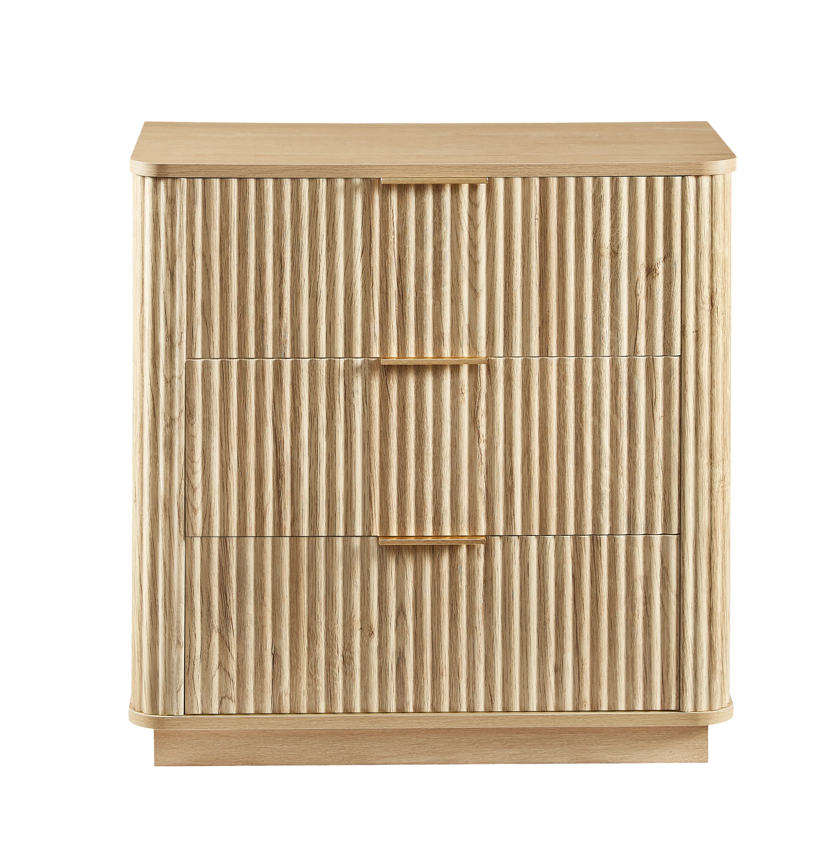 Fluted Wide Modern 3 Drawers Nightstand & Side Table Set of 2 - Image 8