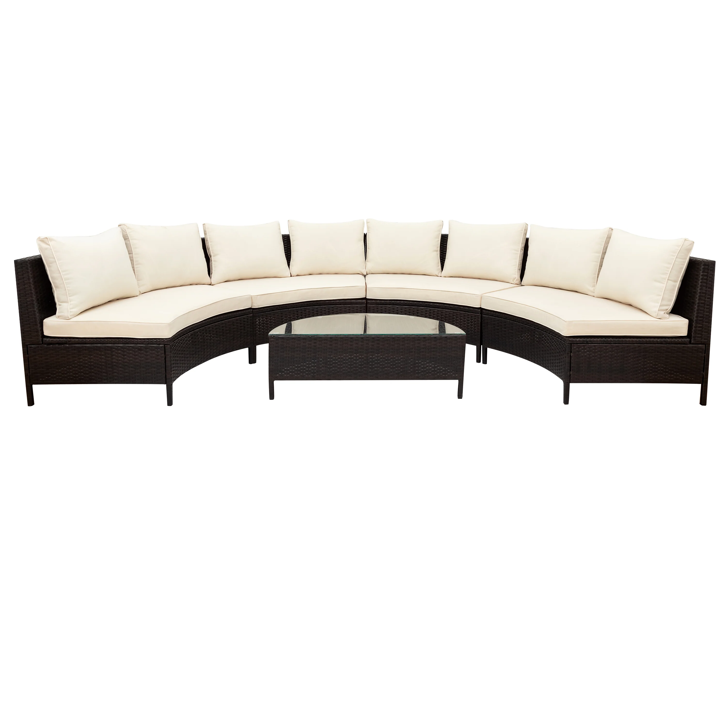 Half-Moon 5 Piece All-Weather Outdoor Patio Wicker Sofa Sectional Set with Table - Image 8