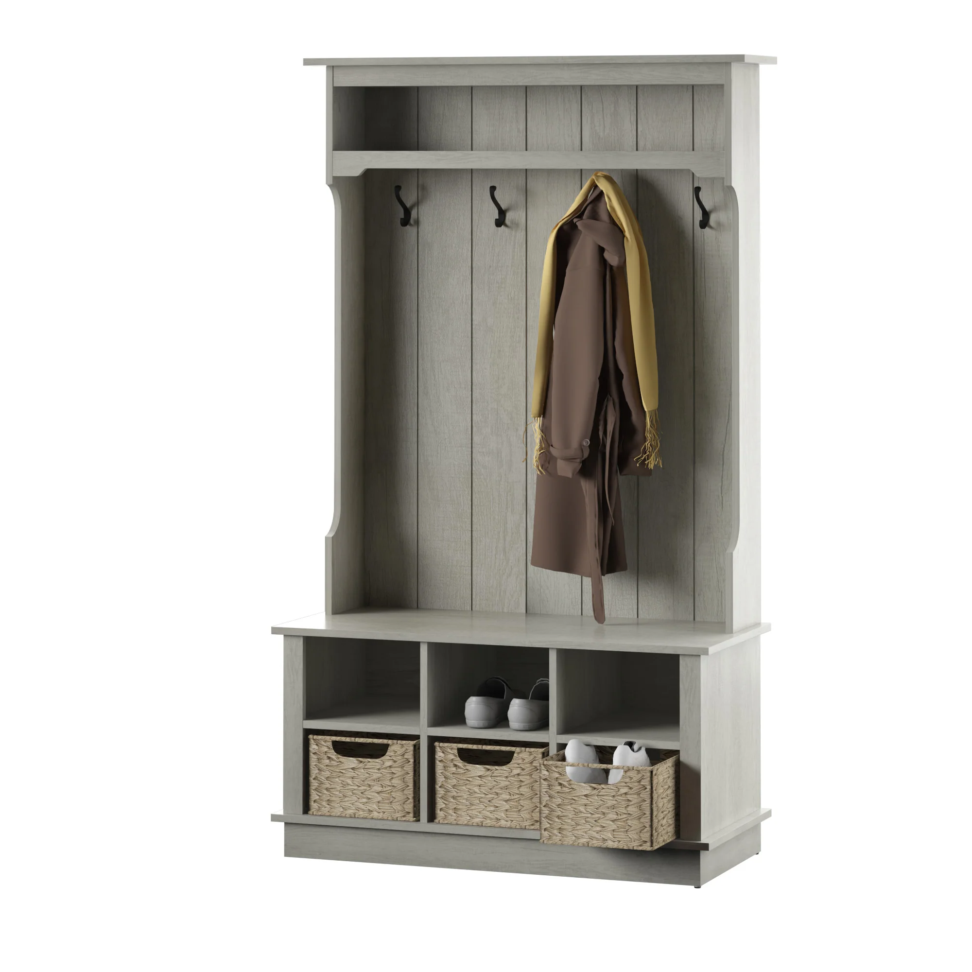 Entryway Hall Tree with Baskets and Open Storage - Image 10