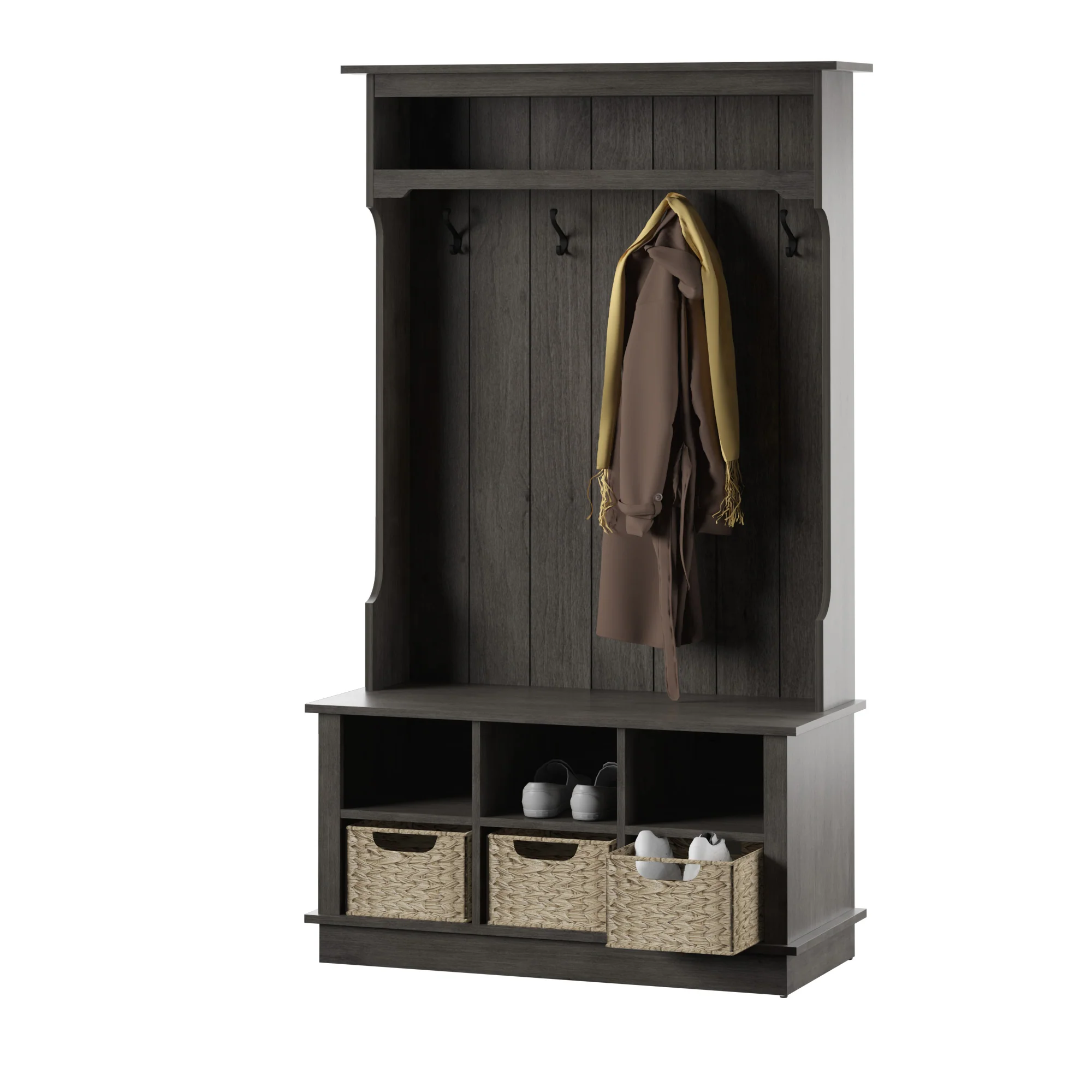 Entryway Hall Tree with Baskets and Open Storage - Image 20