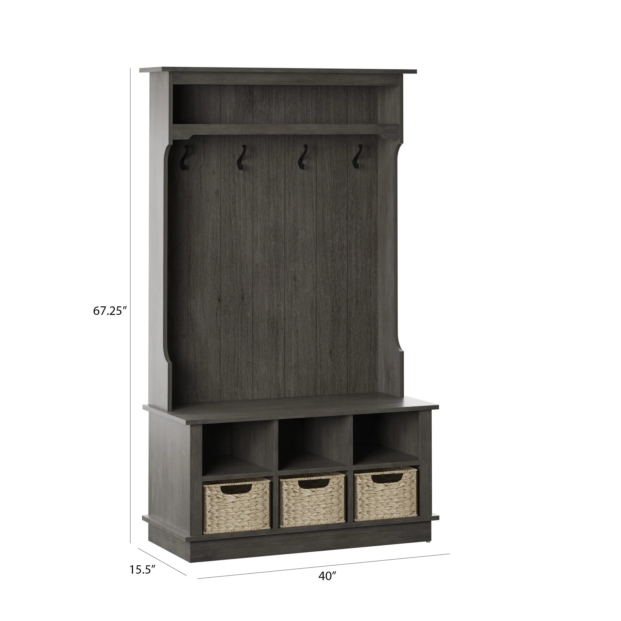 Entryway Hall Tree with Baskets and Open Storage - Image 21