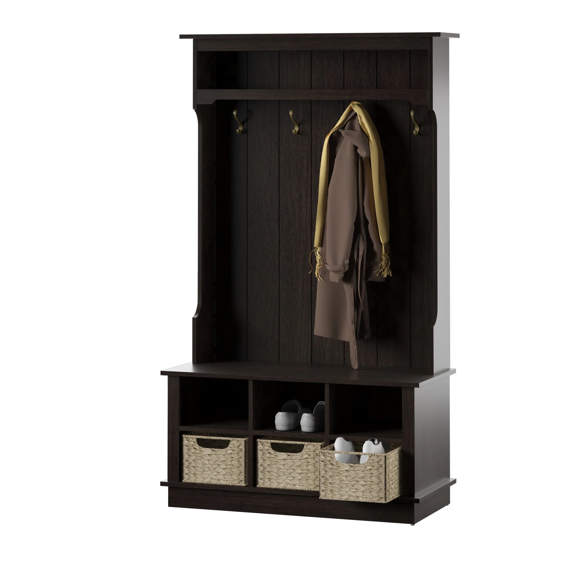 Entryway Hall Tree with Baskets and Open Storage - Image 22