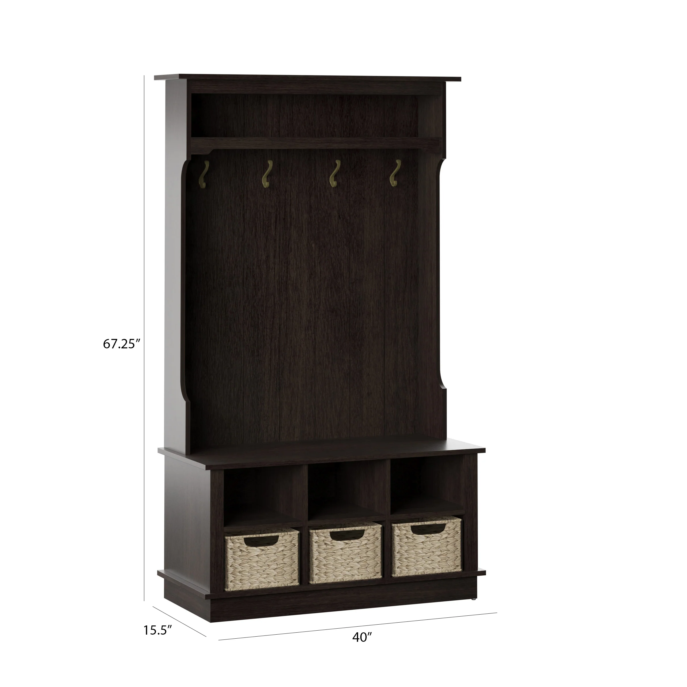 Entryway Hall Tree with Baskets and Open Storage - Image 23