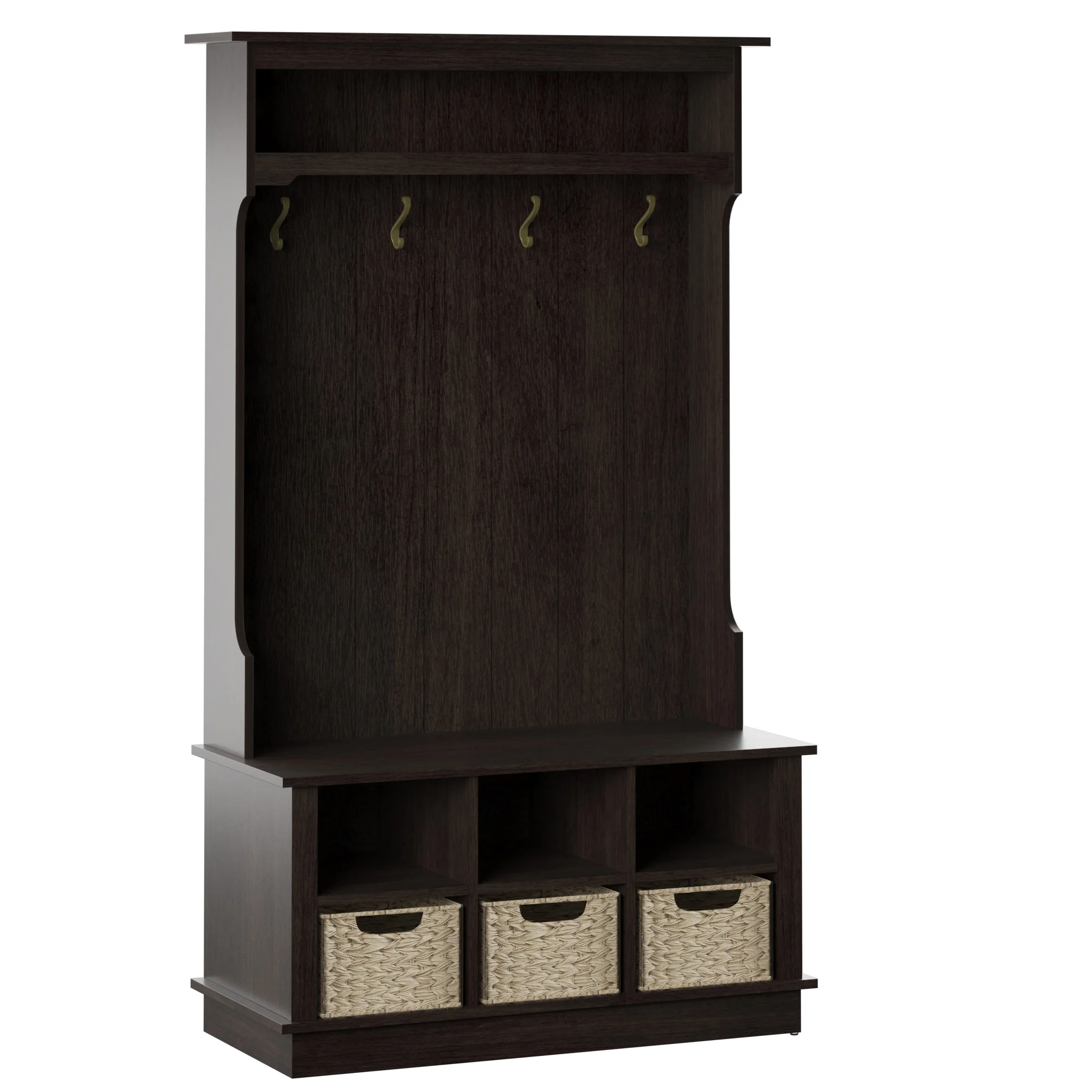 Entryway Hall Tree with Baskets and Open Storage - Image 31