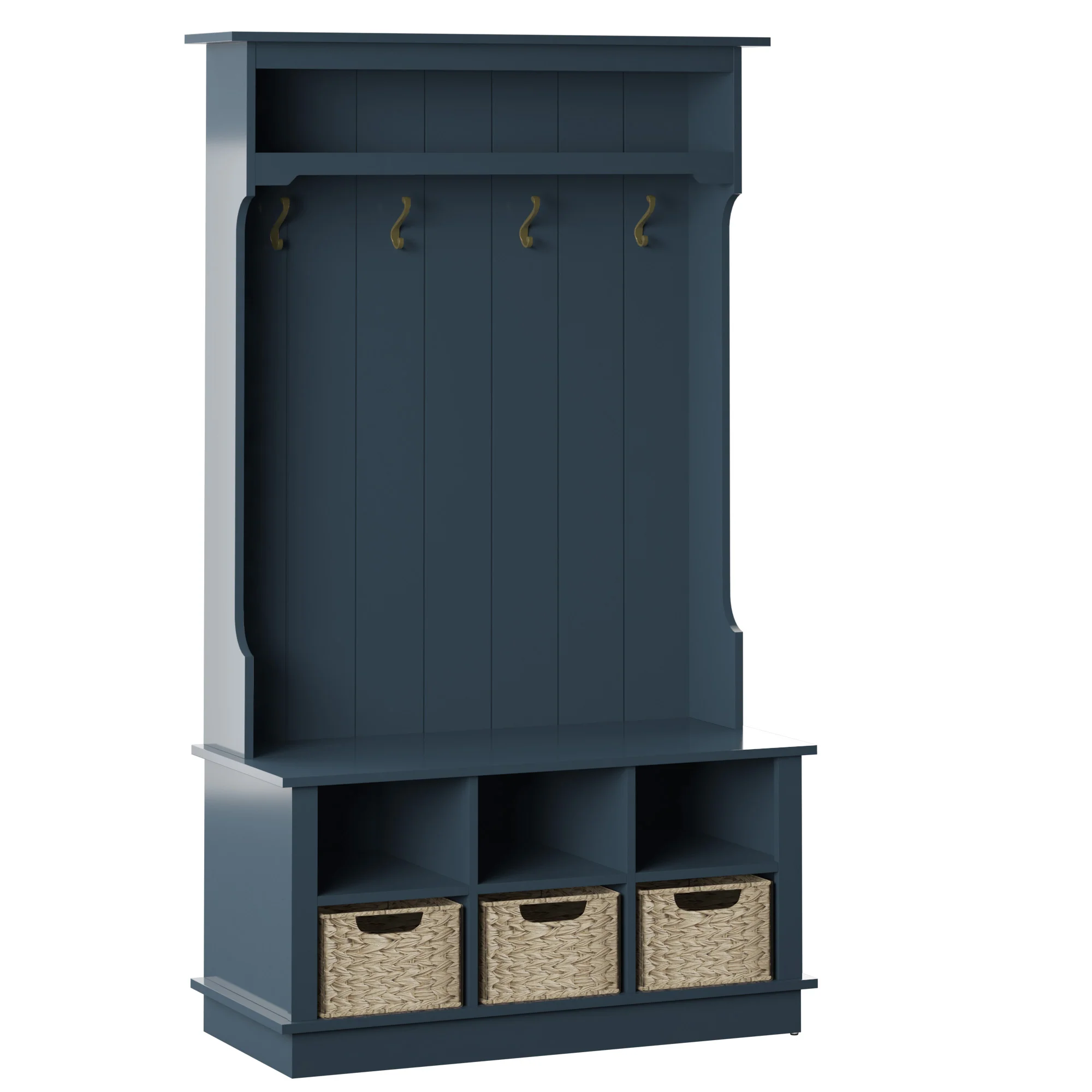 Entryway Hall Tree with Baskets and Open Storage - Image 32