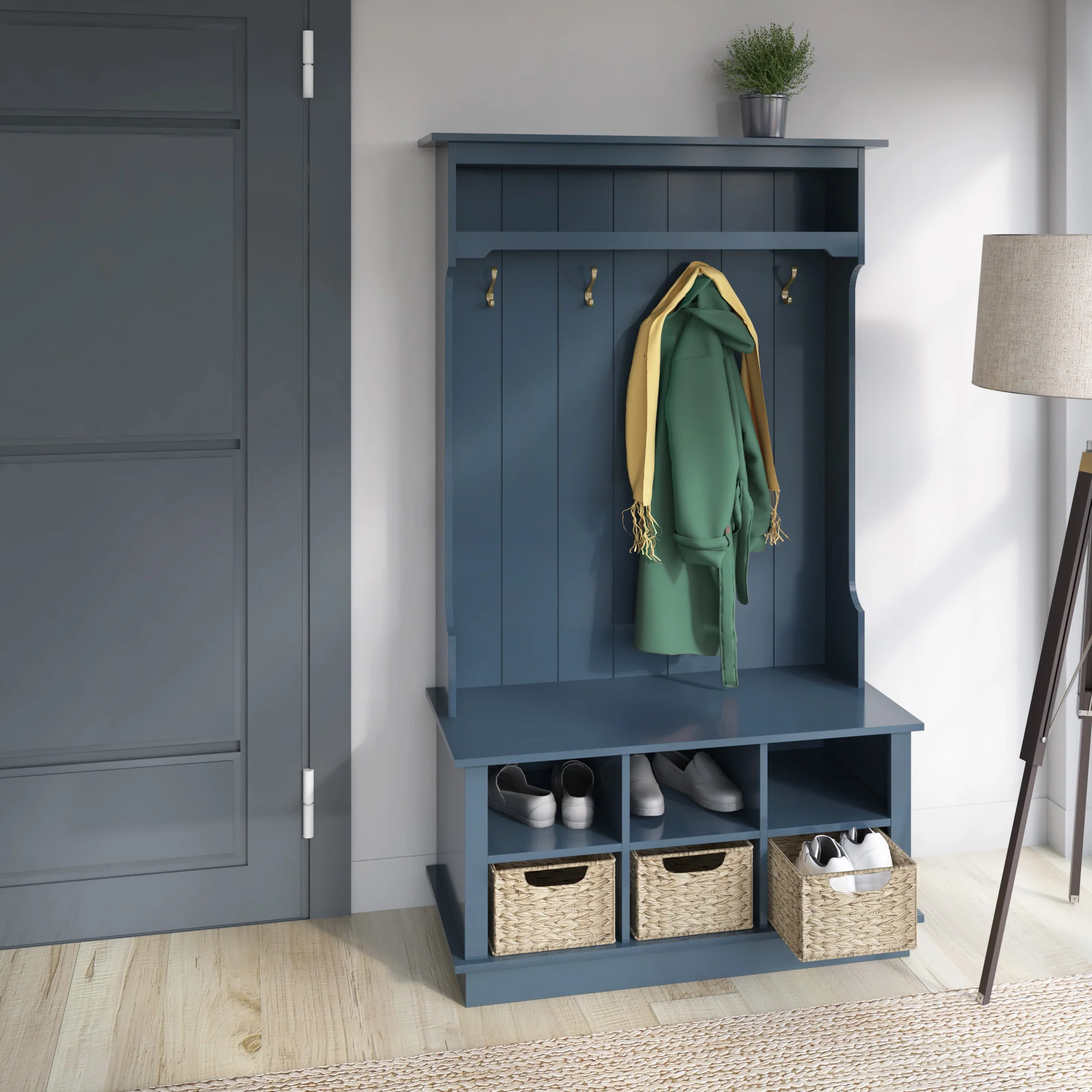 Entryway Hall Tree with Baskets and Open Storage - Image 5