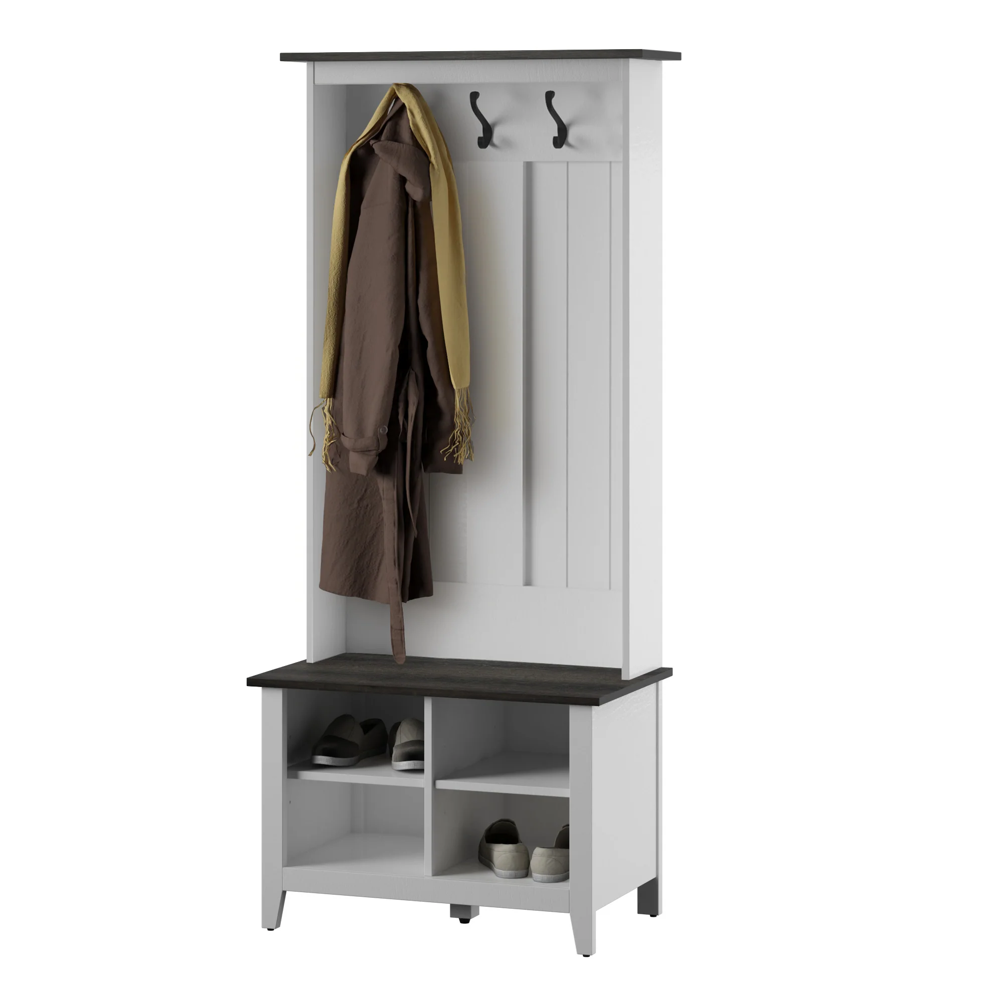 Farmhouse Two Tone Entryway Hall Tree with Storage Bench - Image 3