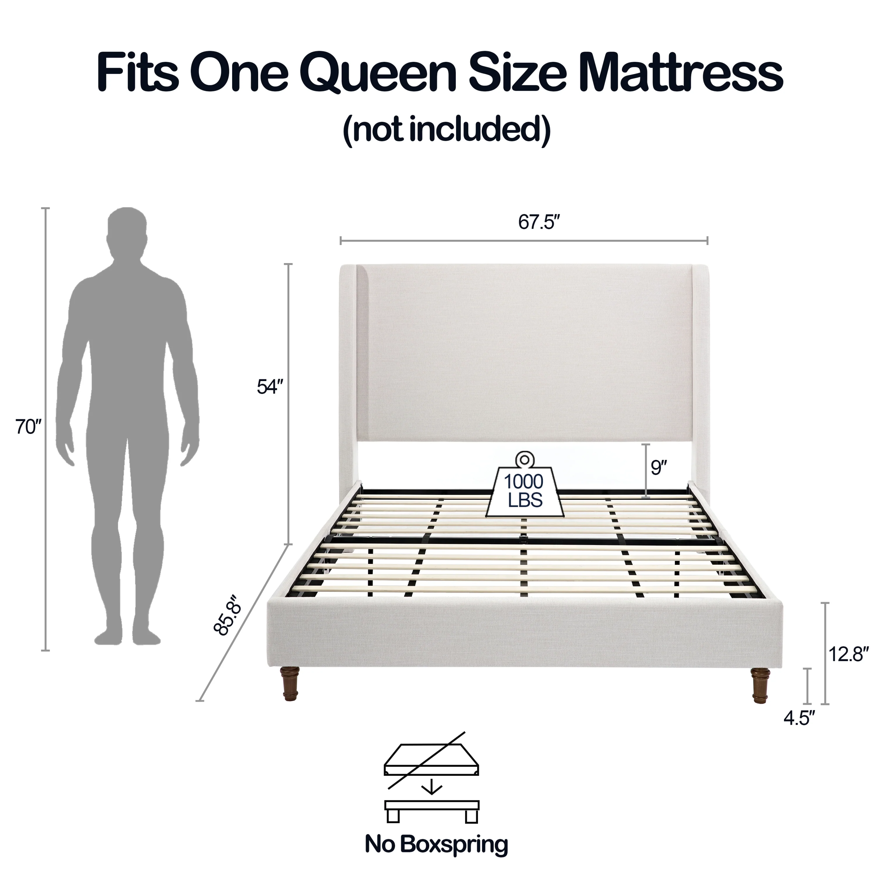 Walker Edison | Harper Tall 54" Headboard Upholstered Queen Bed - Image 3
