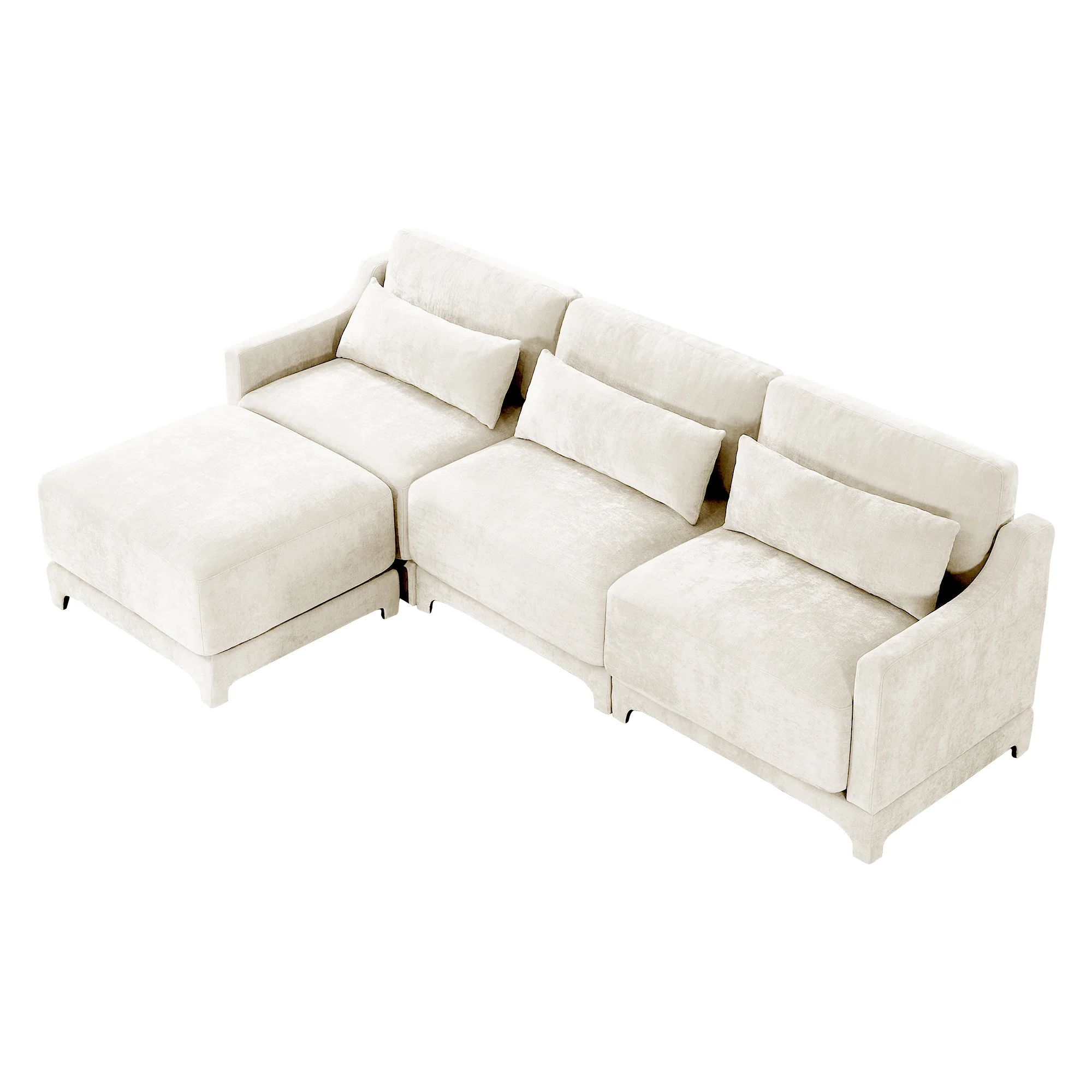 Walker Edison | High-Resilience Foam Chenille Sectional Sofa with Ottomans - Image 21
