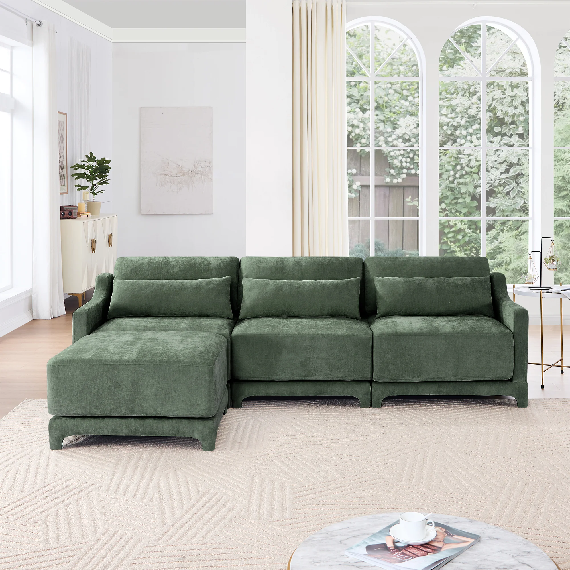 Walker Edison | High-Resilience Foam Chenille Sectional Sofa with Ottomans - Image 24