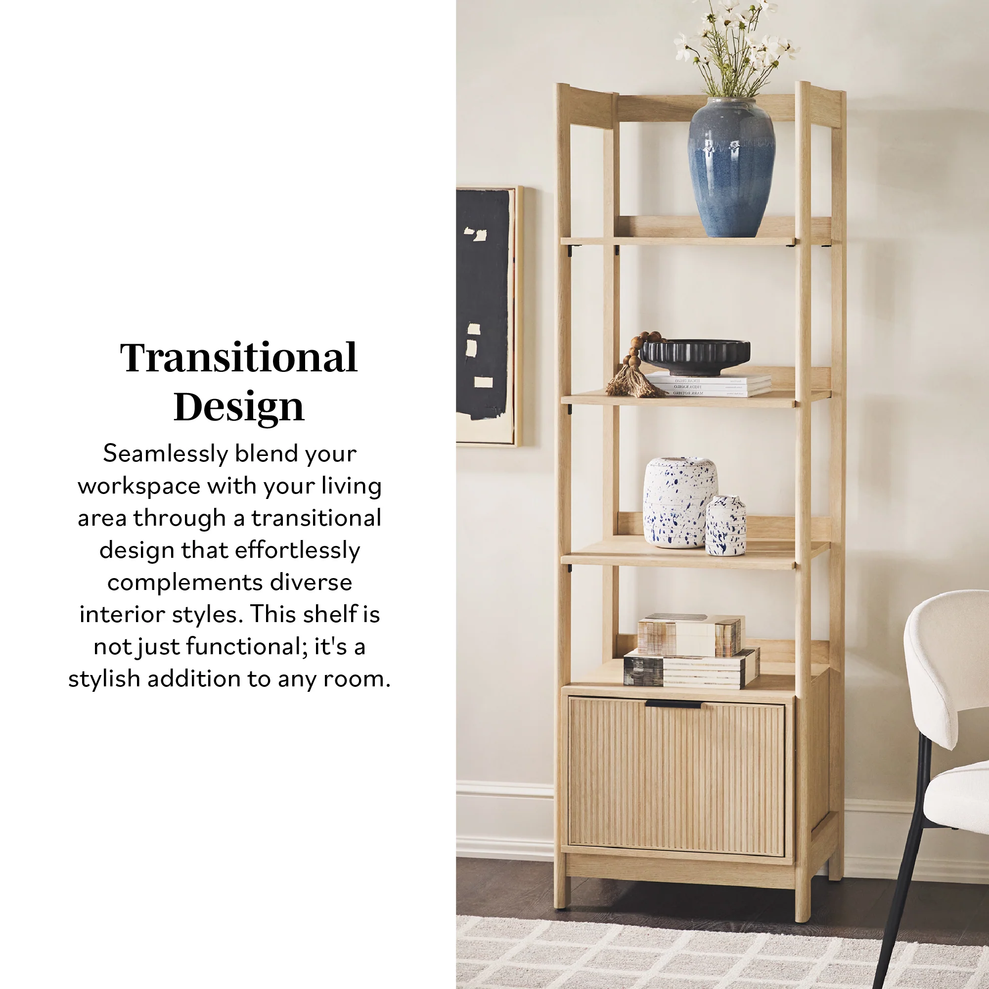 Holmes Modern Scandinavian Reeded Bookshelf - Image 4