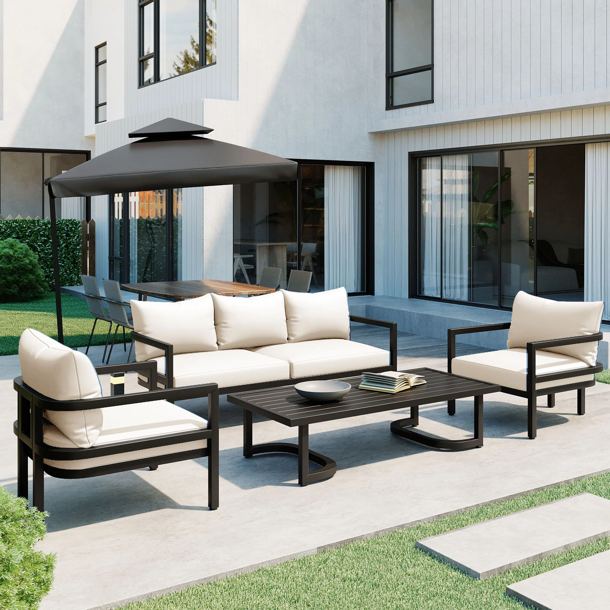Iconic Arch Curve Steel Outdoor Patio Sofa Set