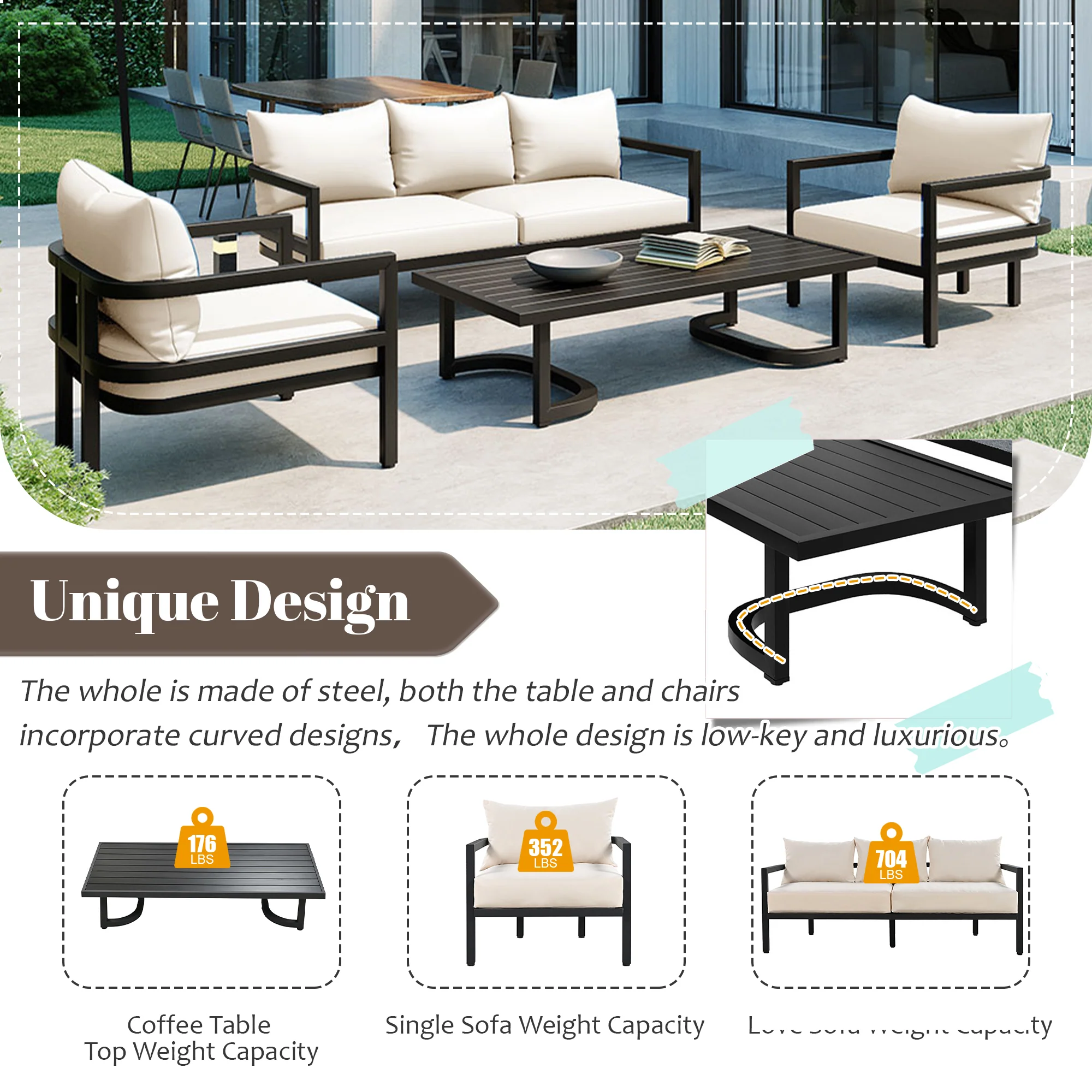 Iconic Arch Curve Steel Outdoor Patio Sofa Set - Image 17