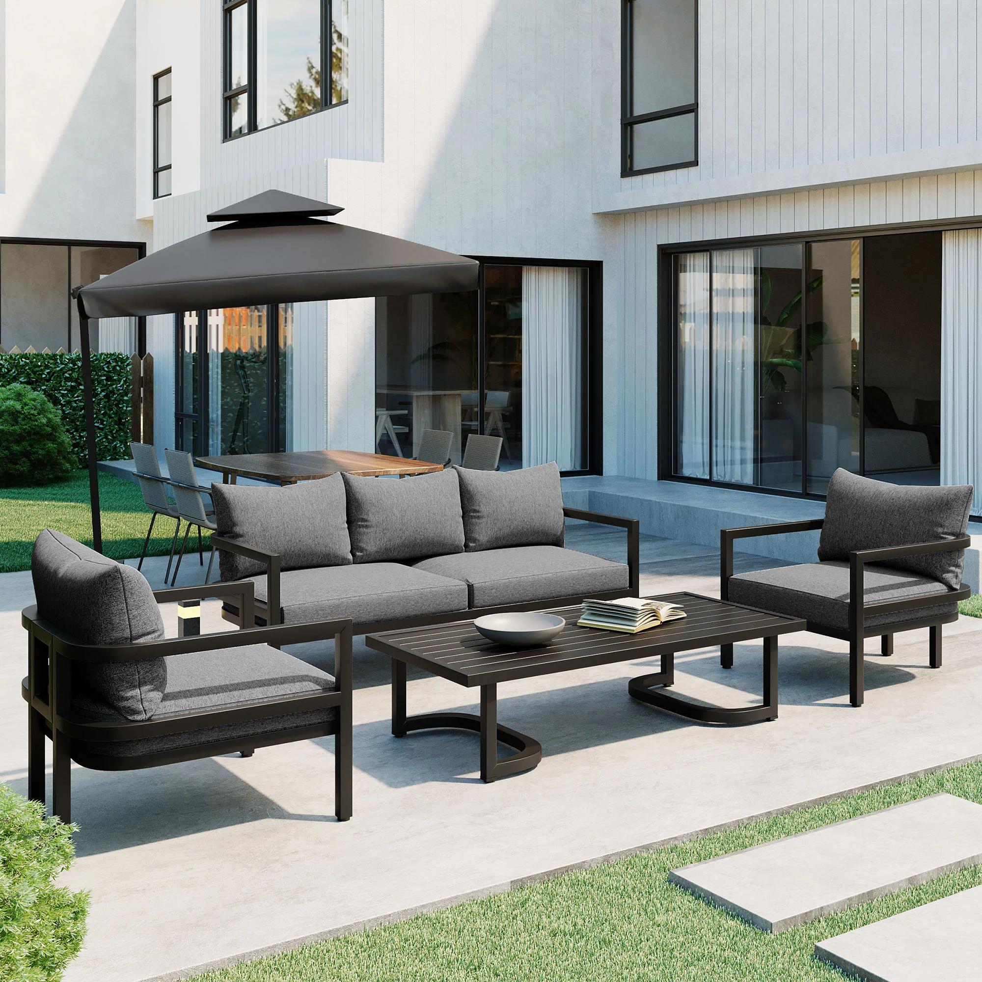 Iconic Arch Curve Steel Outdoor Patio Sofa Set - Image 2