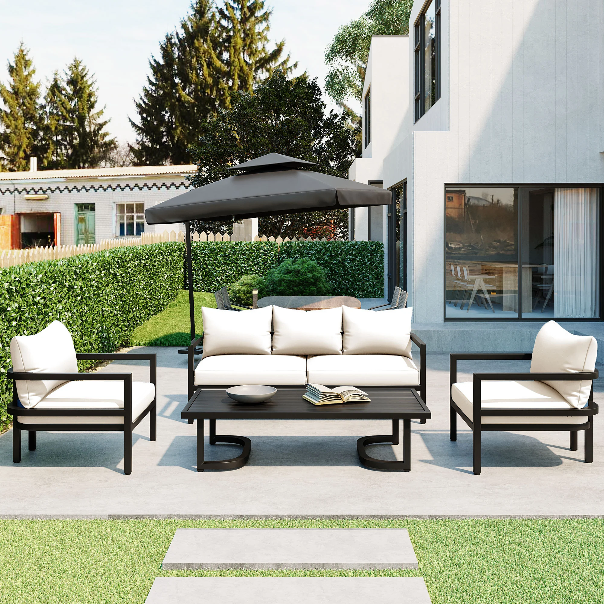 Iconic Arch Curve Steel Outdoor Patio Sofa Set - Image 3