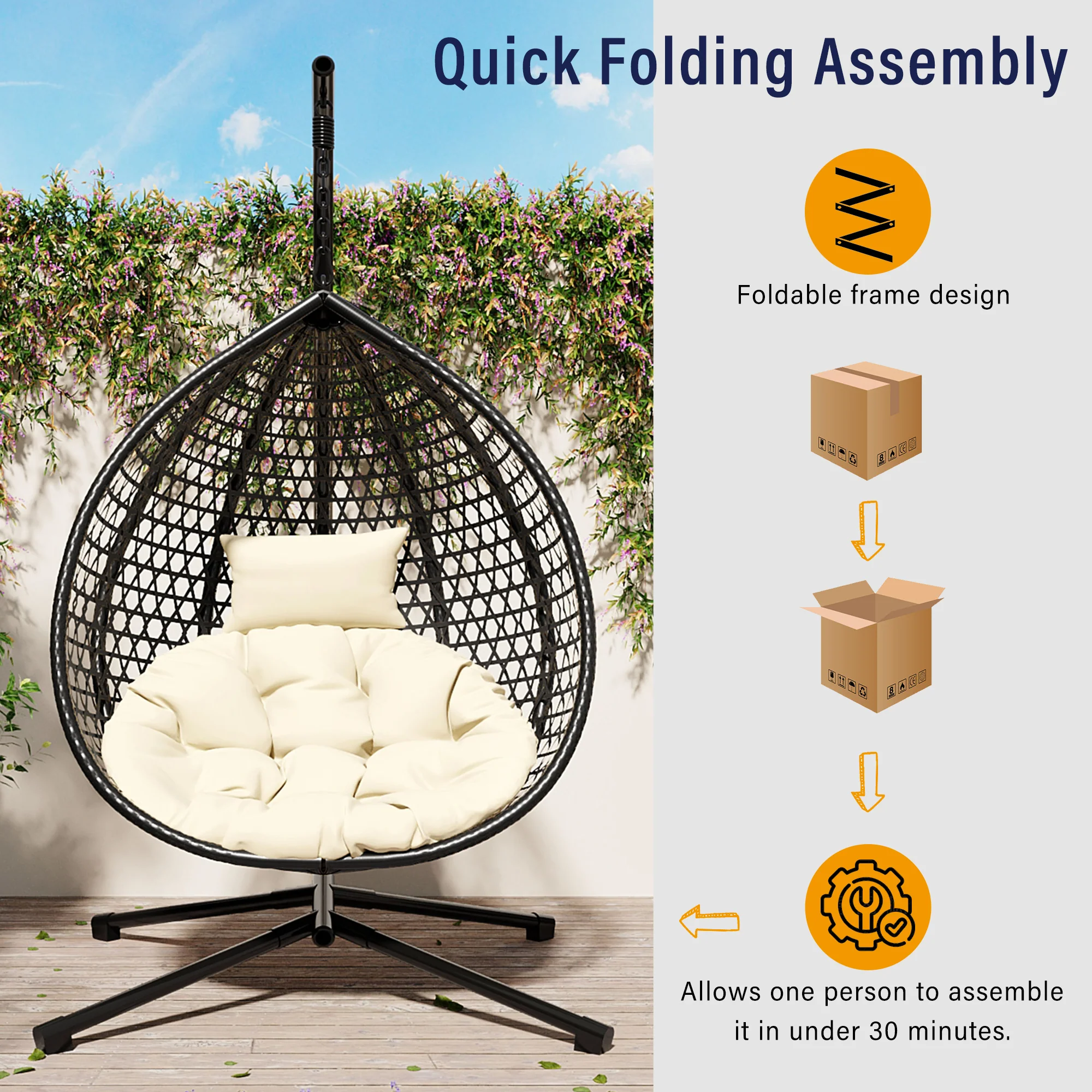 Indoor/Outdoor Rattan Hanging Egg Hammock Chair with Stand & Cushion - Image 12