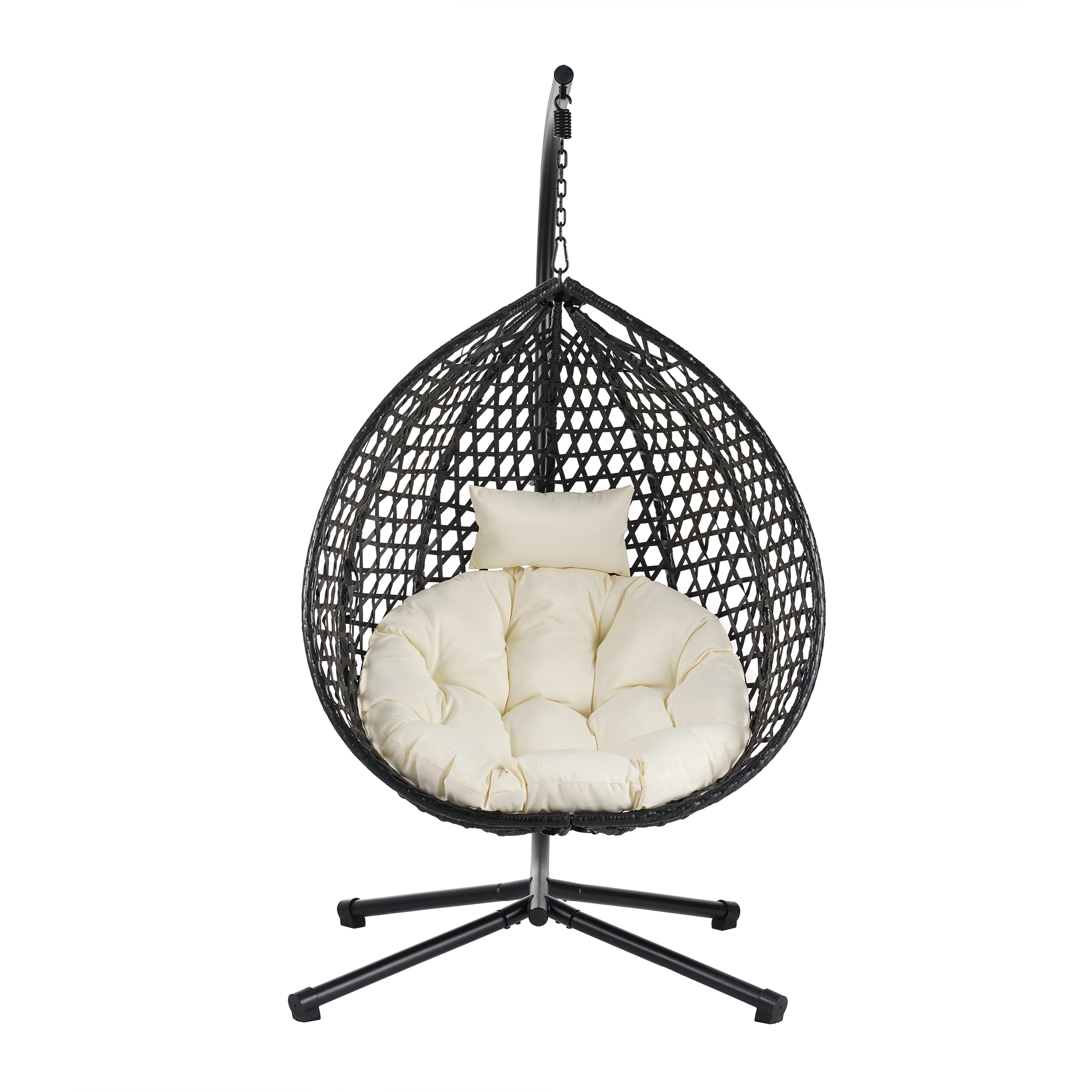 Indoor/Outdoor Rattan Hanging Egg Hammock Chair with Stand & Cushion - Image 3